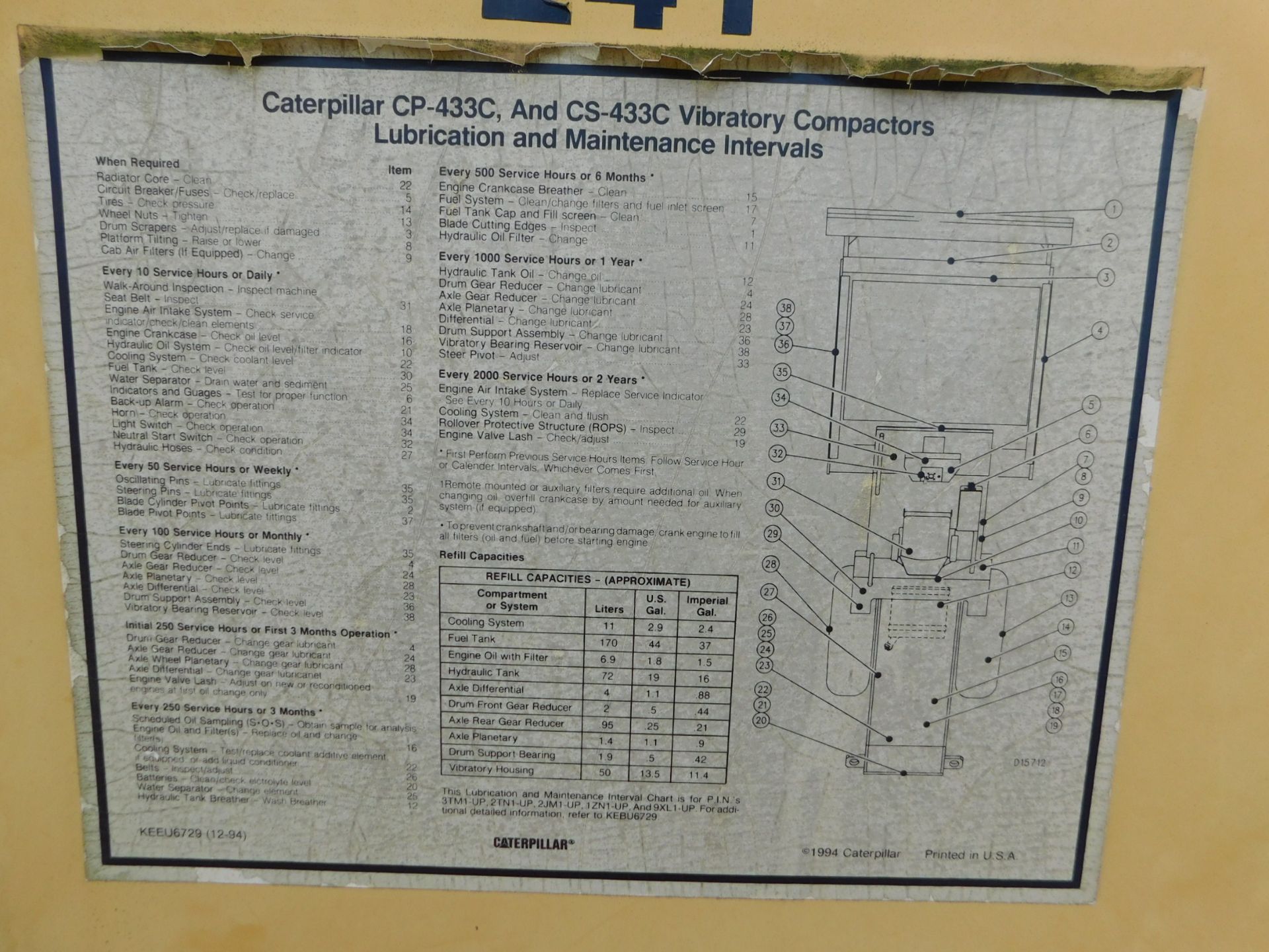 1996 Caterpillar Model CP433C Padfoot Compactor, Canopy, 5'6" Drum Width, 6'6" Blade, 2,575 hours, - Image 16 of 20