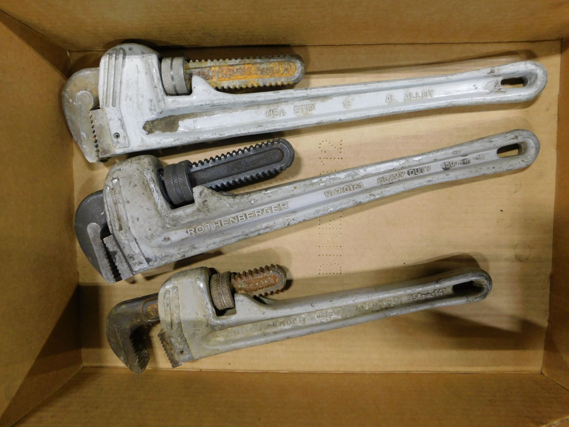 (3) Aluminum Pipe Wrenches, (2) 18" and (1) 14"