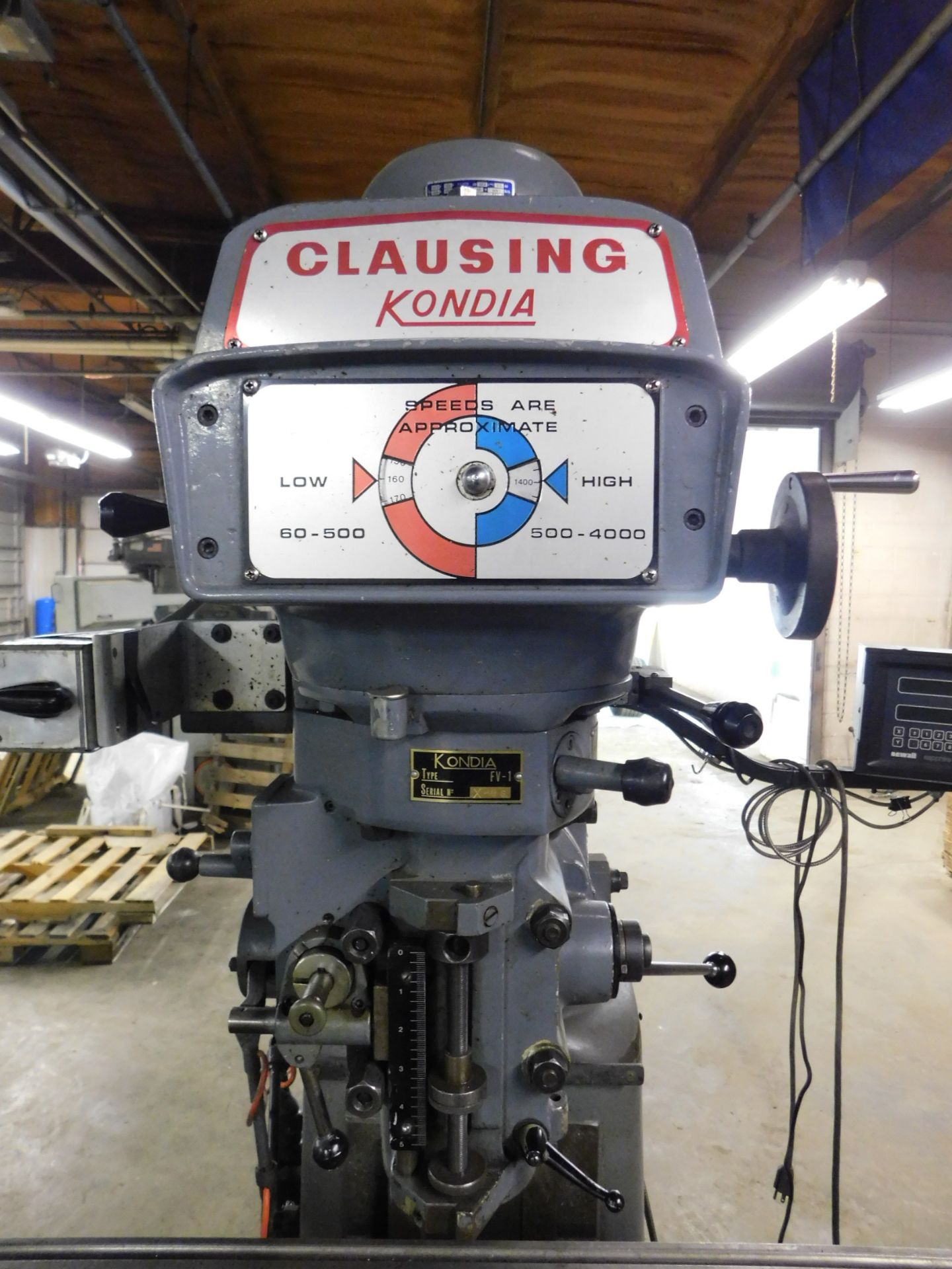 Clausing Kondia FV-1 Variable Speed Vertical Mill SN X-86, Servo Table Powerfeed, 9" x 48" Table, - Image 11 of 15