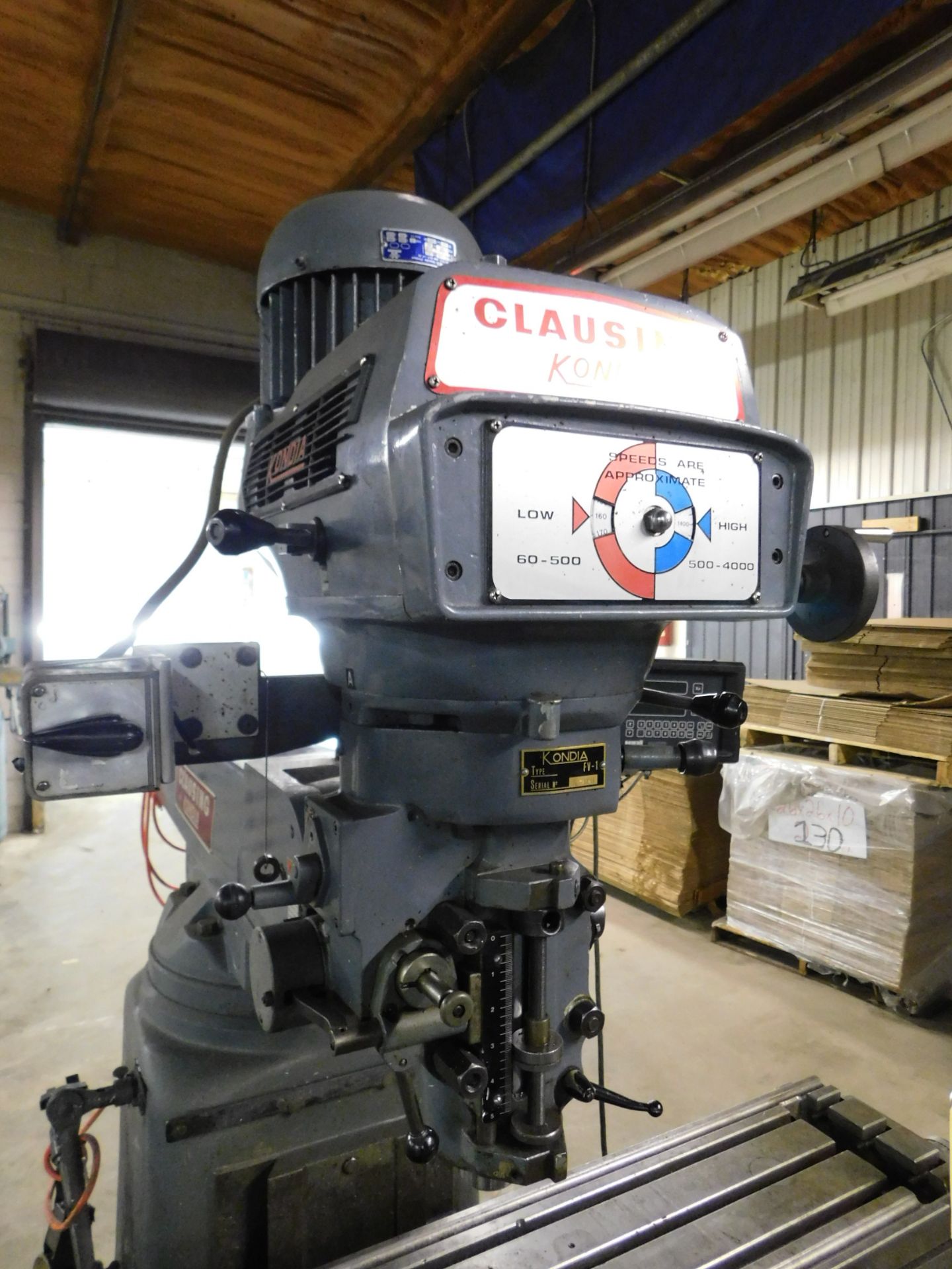 Clausing Kondia FV-1 Variable Speed Vertical Mill SN X-86, Servo Table Powerfeed, 9" x 48" Table, - Image 10 of 15
