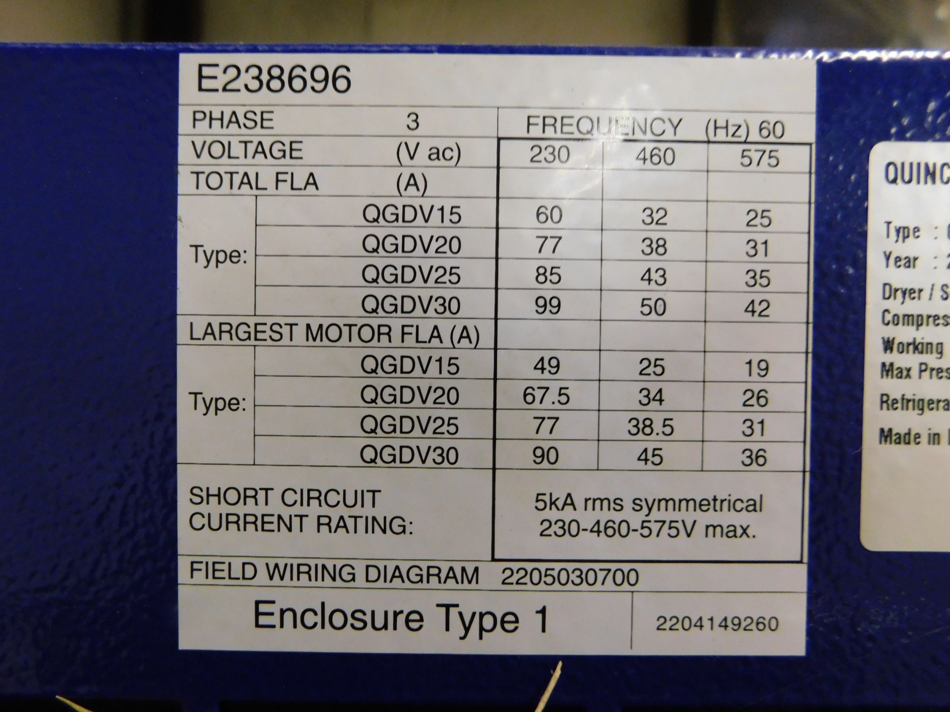 Quincy Model QGDV-30FF Tank-Mounted Rotary Screw Air Compressor, SN ITJ058394,30 HP, Built-in Air - Image 7 of 11