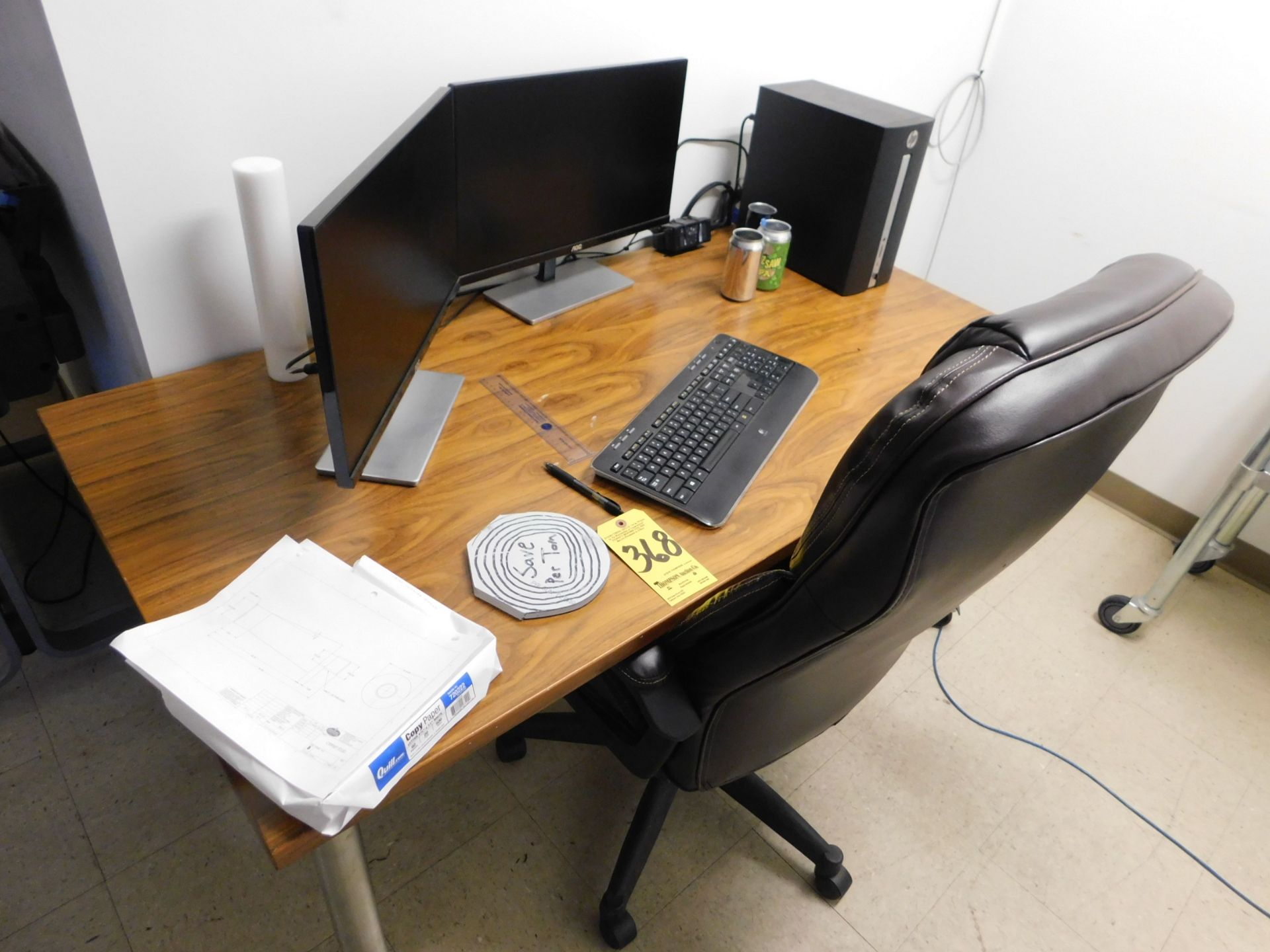 Table, Chair, (2) Monitors, HP Pavilion and Keyboard, Lot Location 3204 Olympia Dr. A, Lafayette, IN