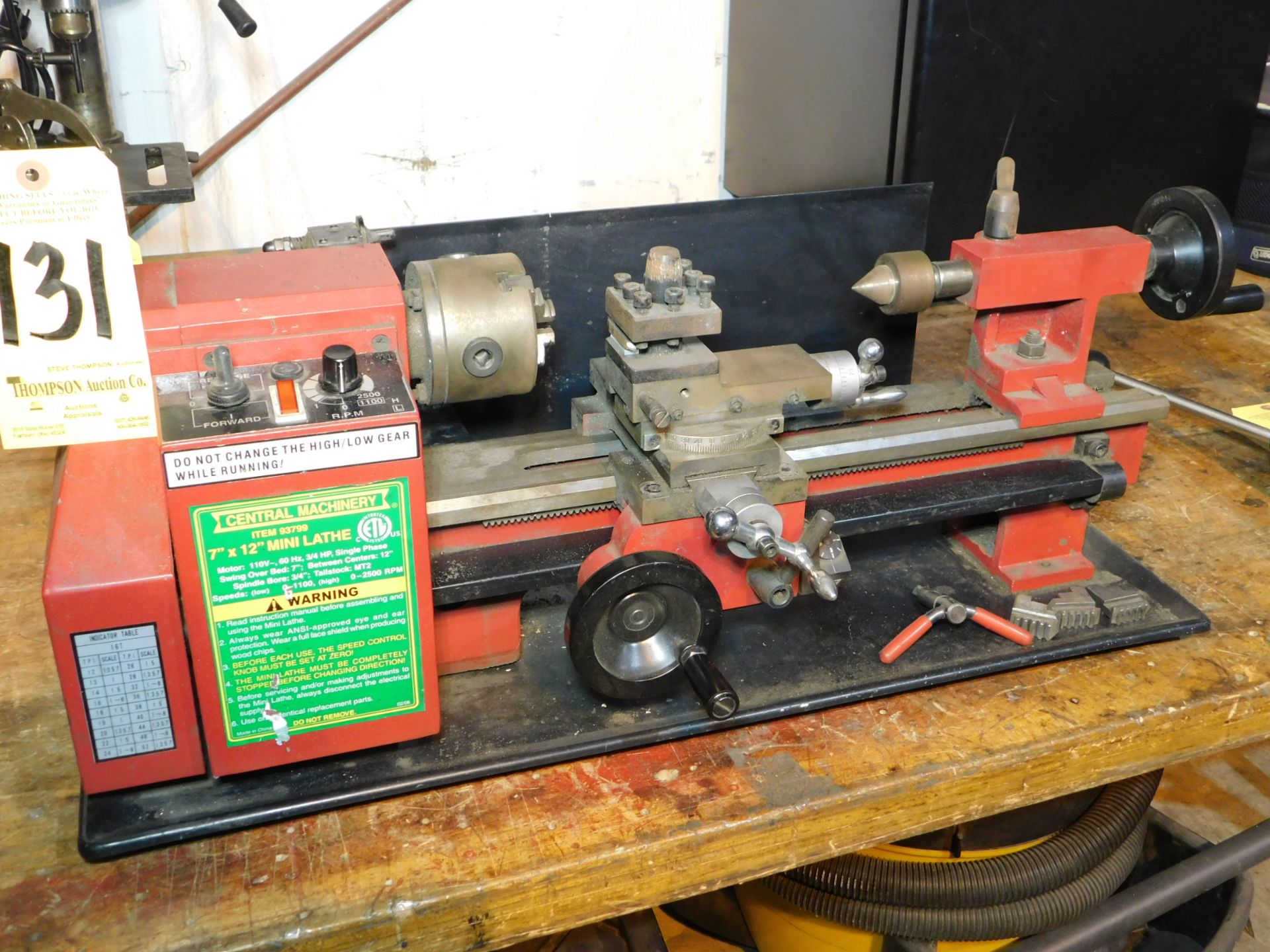 Central Machinery 7" x 12" Bench Model Lathe, 115V, 1 phase, Lot Location 3204 Olympia Dr. A,