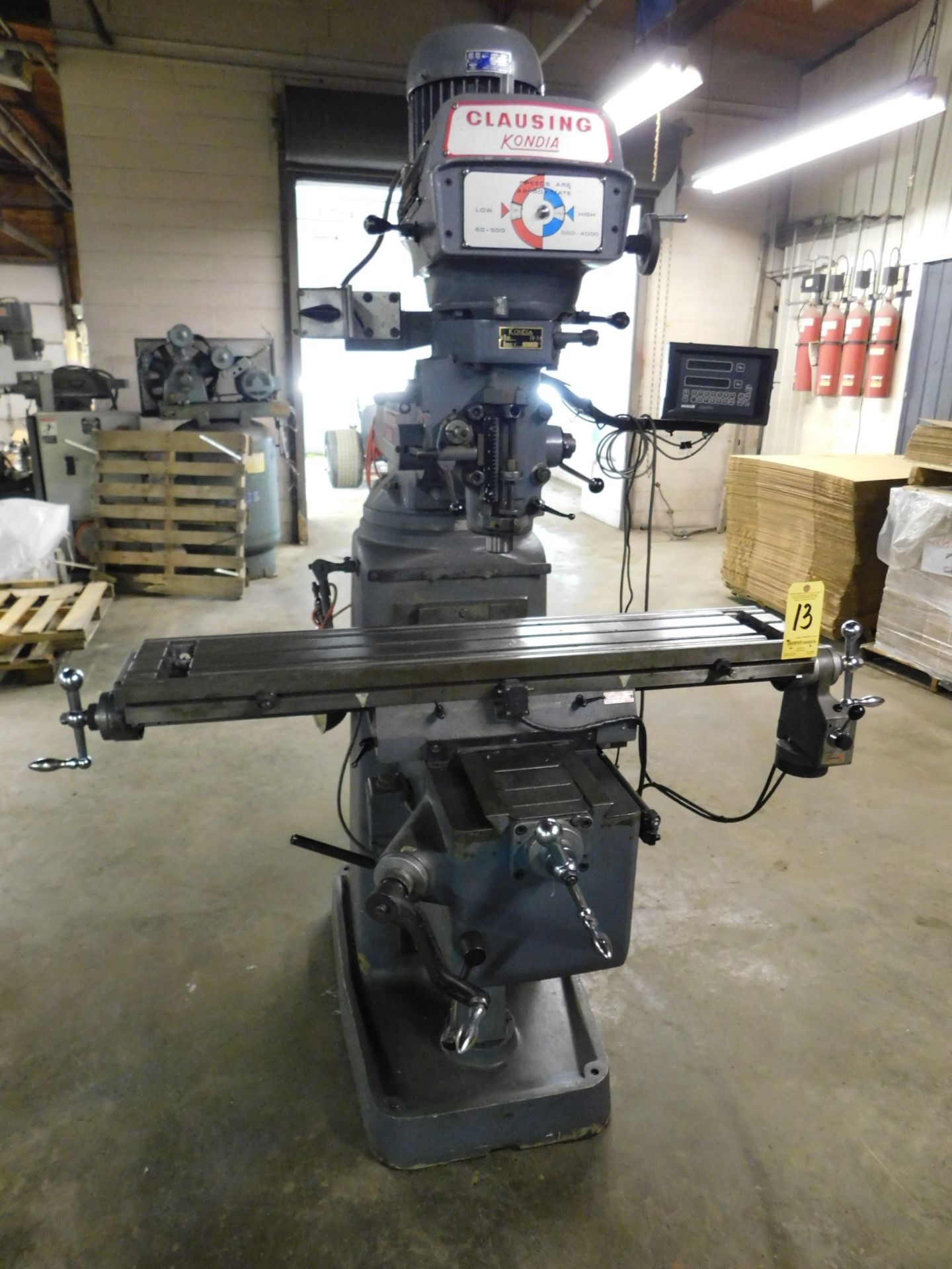 Clausing Kondia FV-1 Variable Speed Vertical Mill SN X-86, Servo Table Powerfeed, 9" x 48" Table, - Image 2 of 15