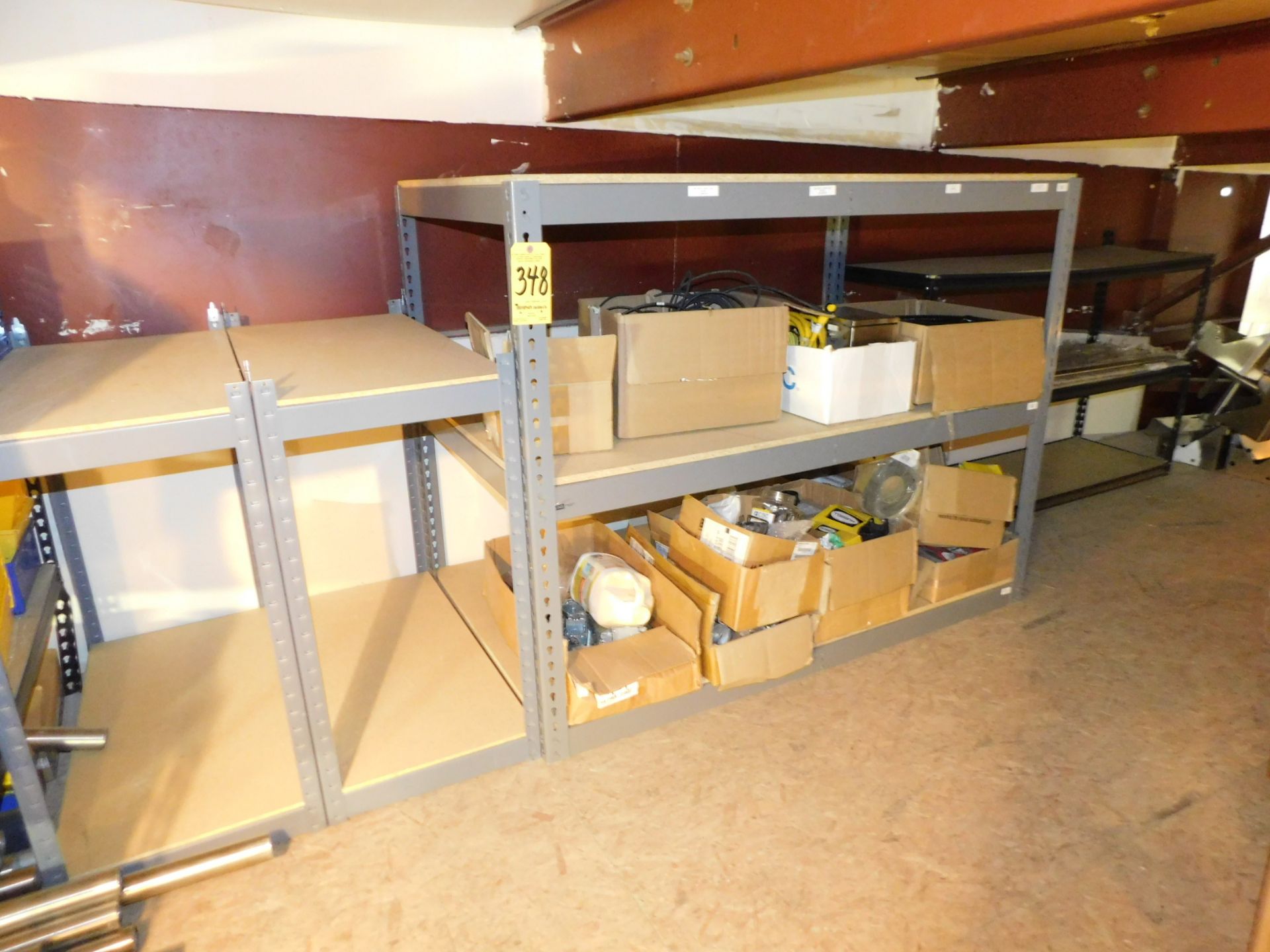 Shelving and Contents, 4' H x 5' W x 3' D, (2) Shelving Units 3' x 3' x 18" D and Shelving Unit