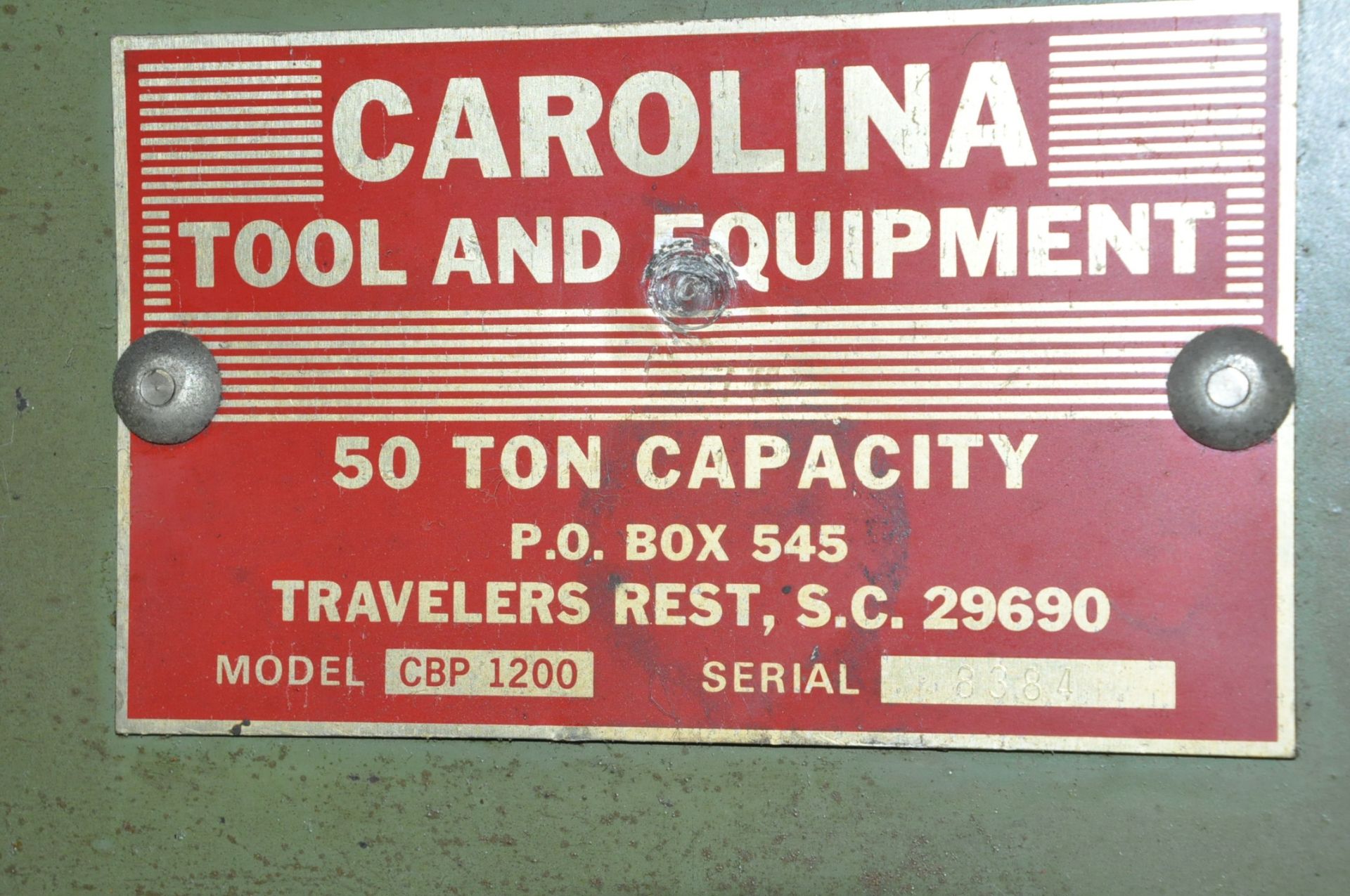 Carolina Model CBP1200 H-Frame Hydraulic Shop Press, 50 Ton, s/n 8334 - Image 2 of 2