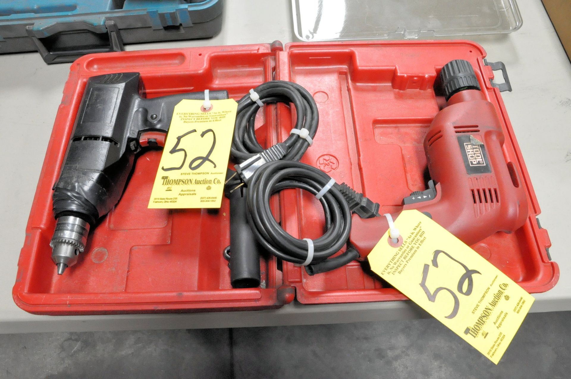 Lot-(1) Sears 3/8" and (1) Tool Shop 3/8" Electric Drills with (1) Case