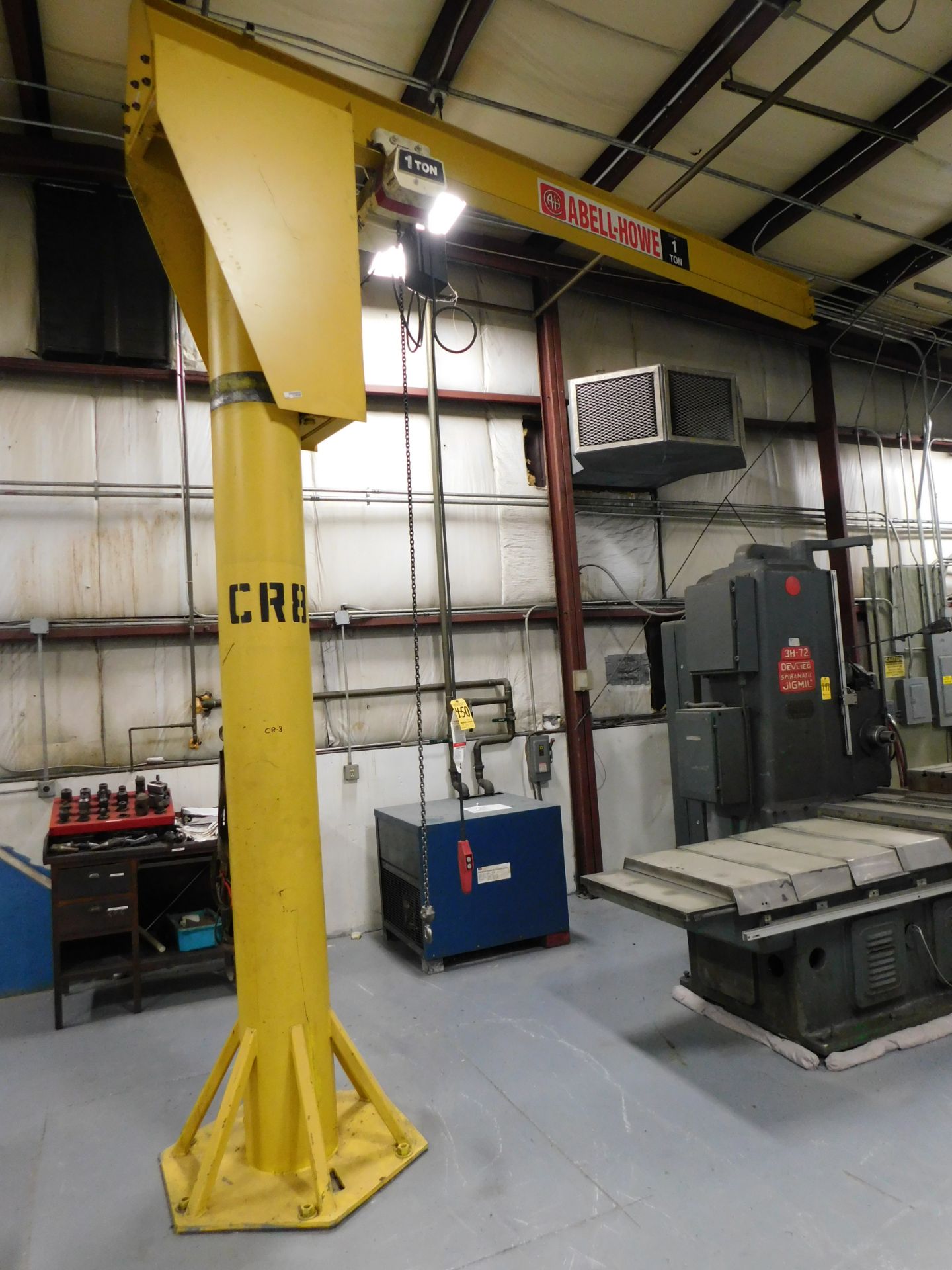 Abell-Howe 1 Ton Floor Mount Jib Crane with Coffing 1 Ton Electric Hoist