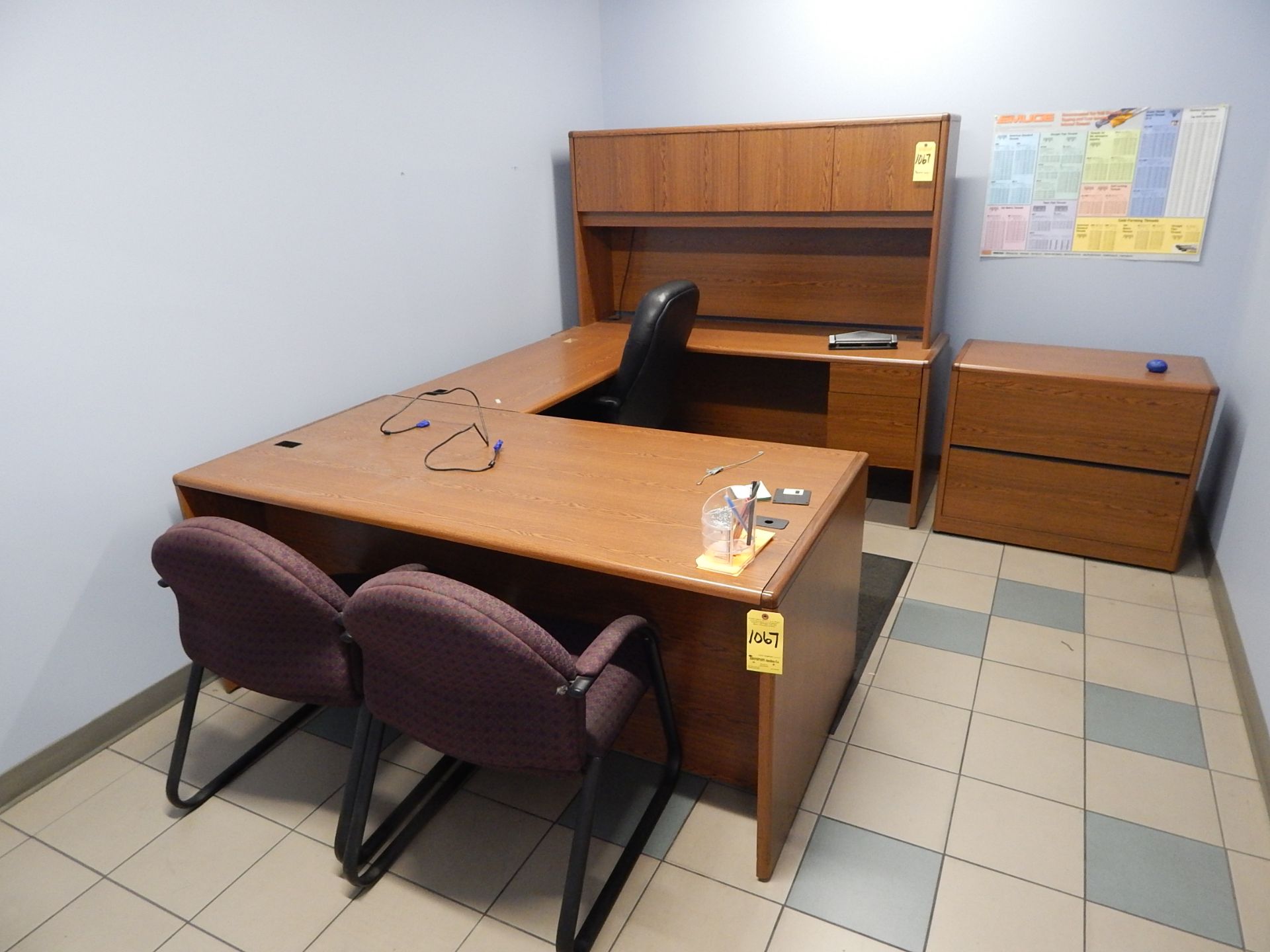 Desk, (3) Chairs, Credenza, Book Case