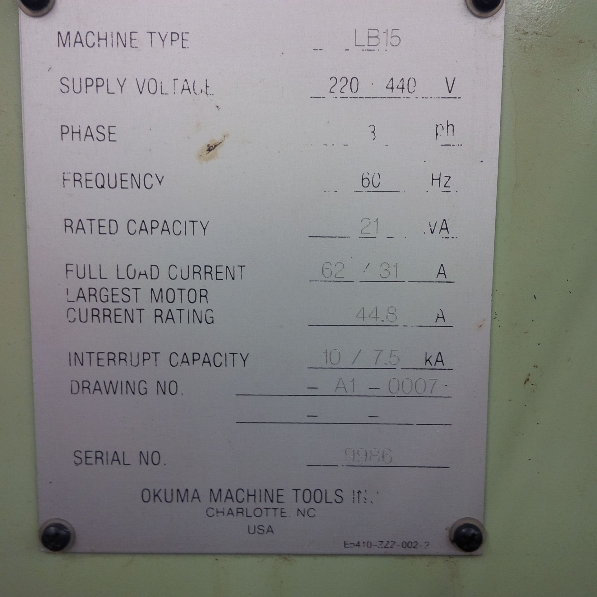 Okuma LB-15 CNC Turning Center, s/n 9986, OSP-5020L CNC Control, 10" 3-Jaw Chuck, Chip Conveyor - Image 4 of 4