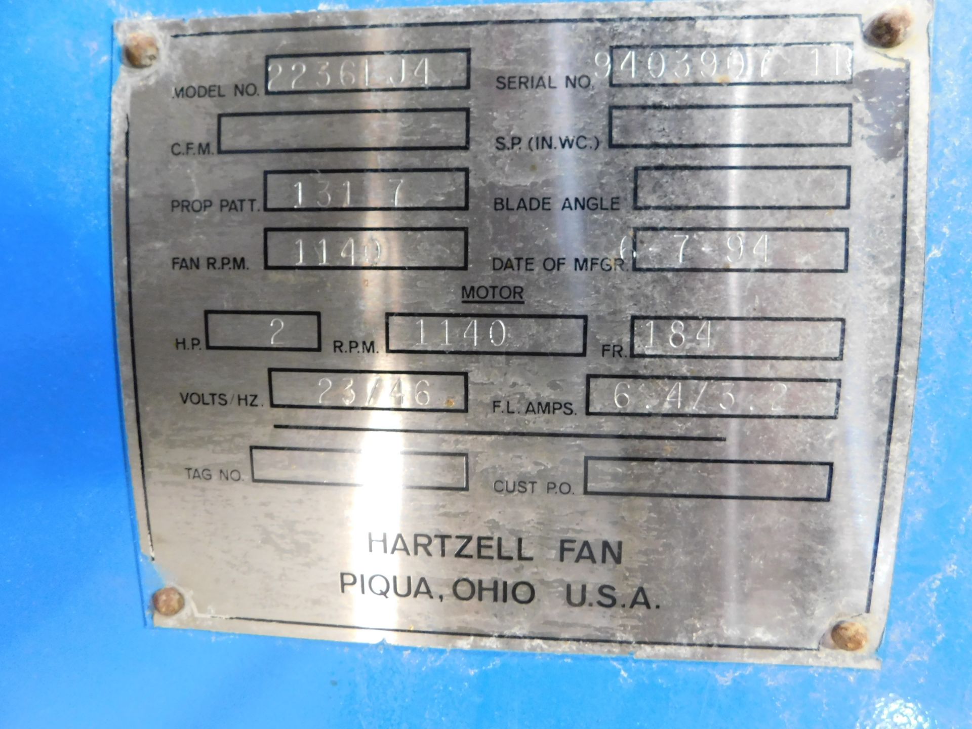 Hartzell Model 22361J4 Fan Mounted on Cart - Image 5 of 5