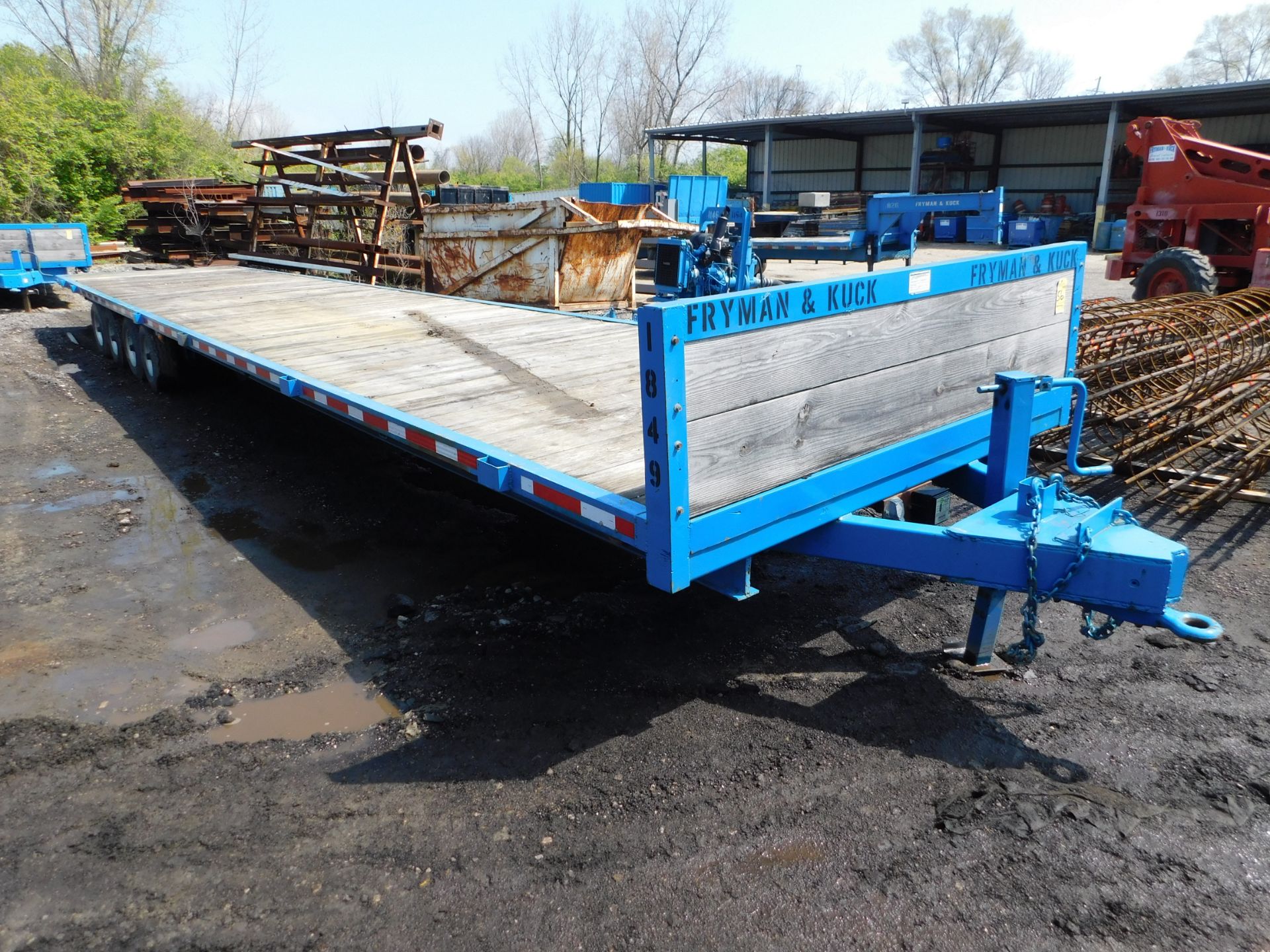 8' x 40' Flat Bed Tongue Pull Trailer, Wood Deck, Quad-Axle, 8-Wheels, Pintle Hitch