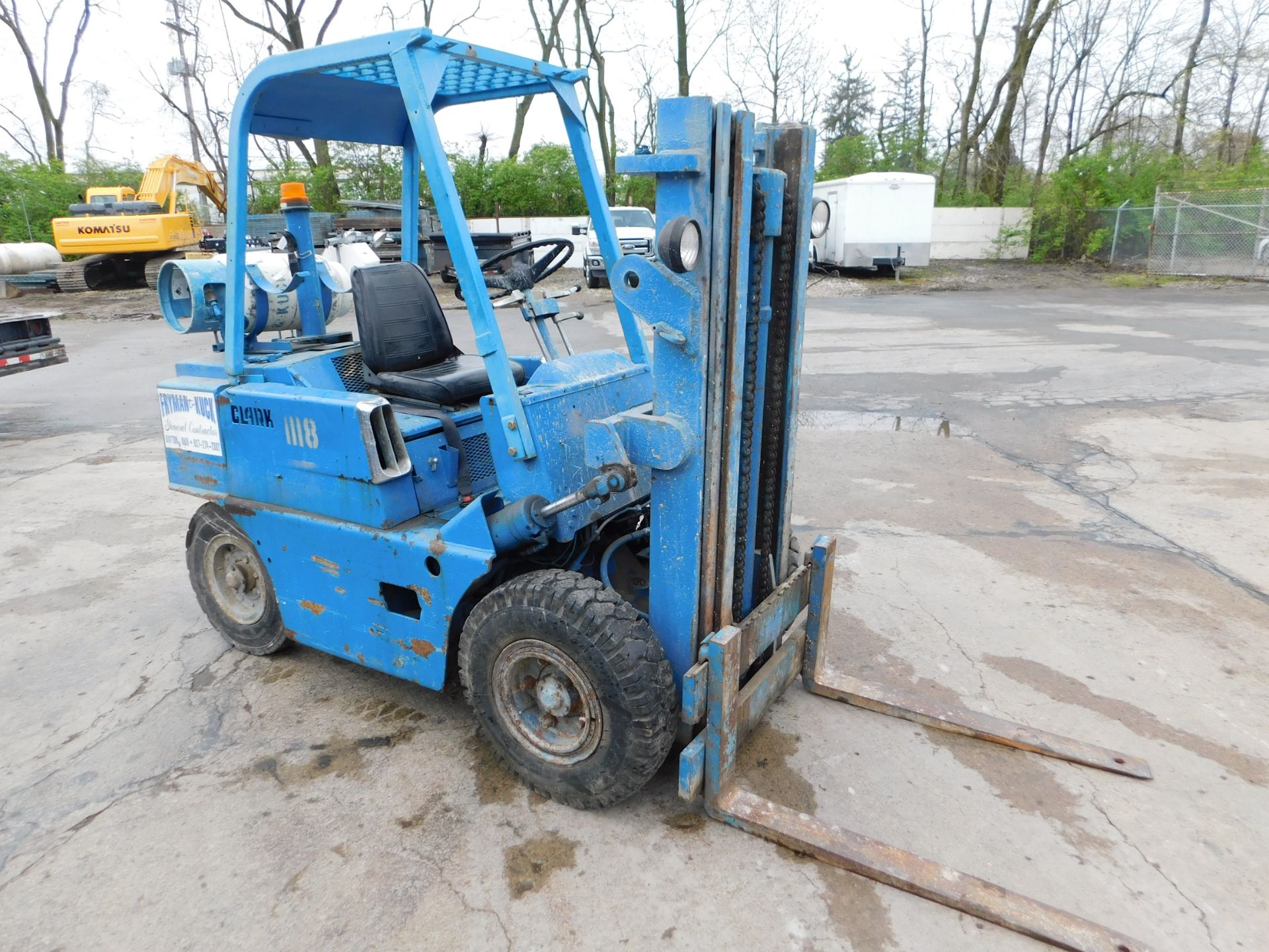 Clark Fork Lift, LP Gas, Pneumatic Tires, 3-Stage Mast, estimated 5,000 lbs. Capacity