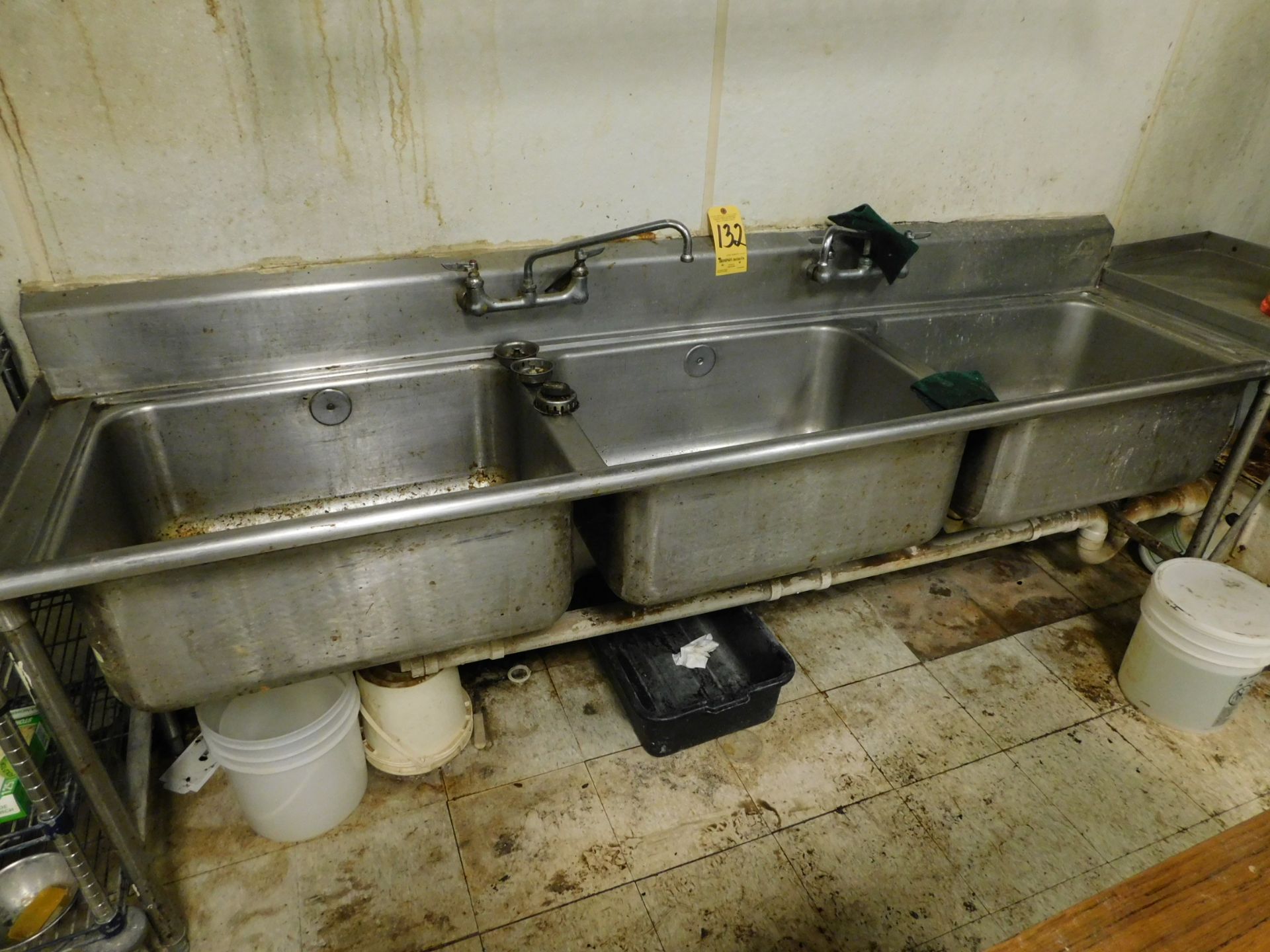 3-Bay Stainless Steel Sink with Drainboard