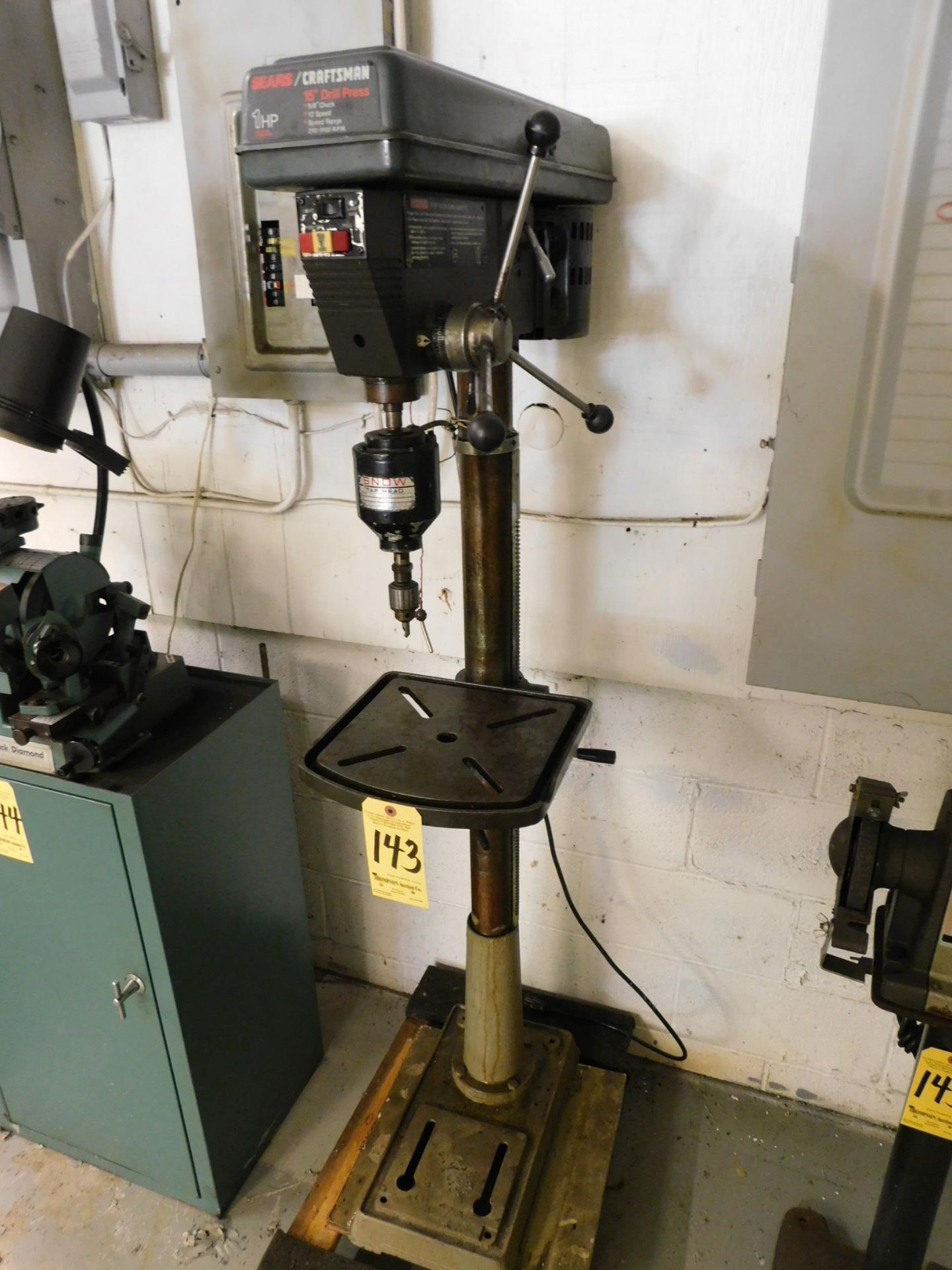 Sears Craftsman 15" Floor Model Drill Press, Step Pulley, with Snow A-11 Tapping Head, 110/1/60 - Image 3 of 7