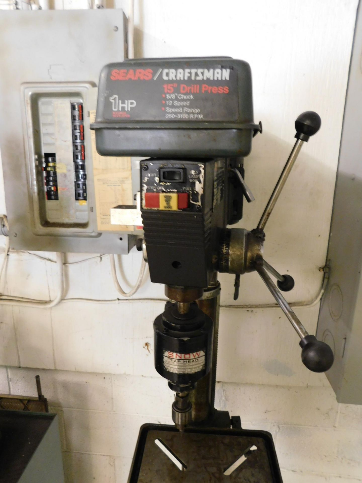 Sears Craftsman 15" Floor Model Drill Press, Step Pulley, with Snow A-11 Tapping Head, 110/1/60 - Image 4 of 7