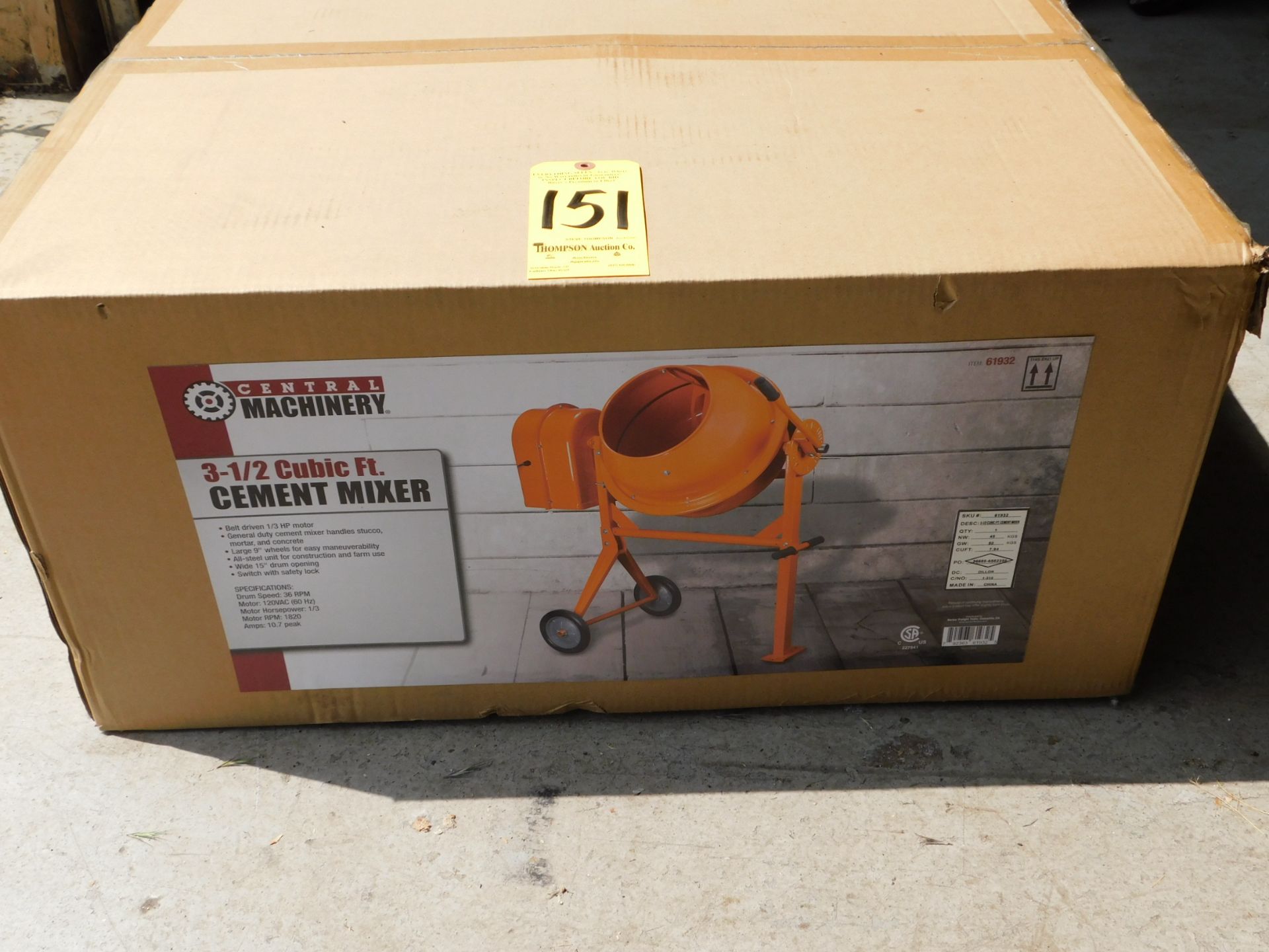 Central Machinery 3 1/2 Cubic Feet Cement Mixer, New in Box