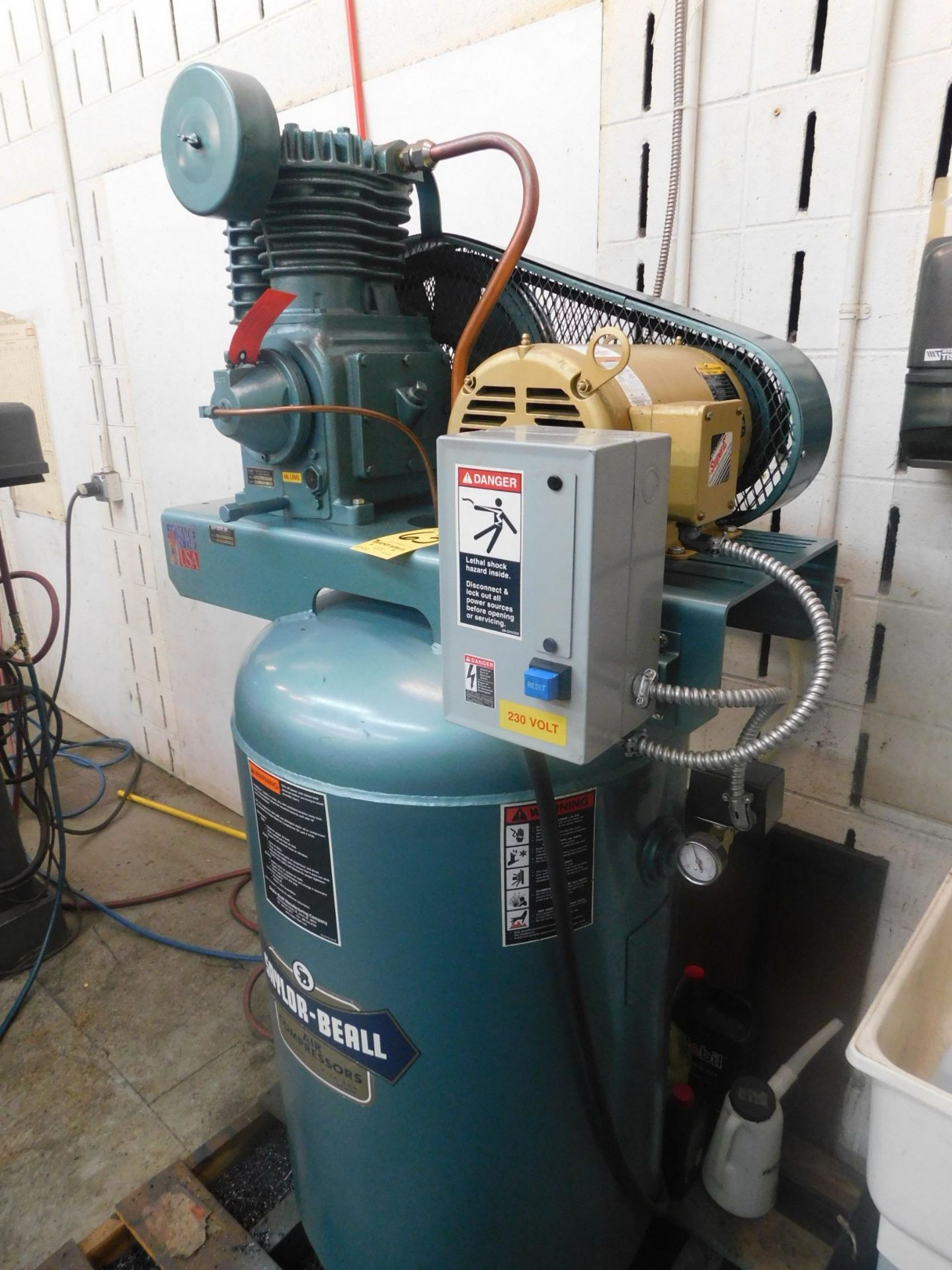 Saylor-Beall 5 HP Tank-Mounted Vertical Air Compressor, SN 5-128-M12, 230V, 3 phs., 80 Gallon Tank - Image 2 of 7