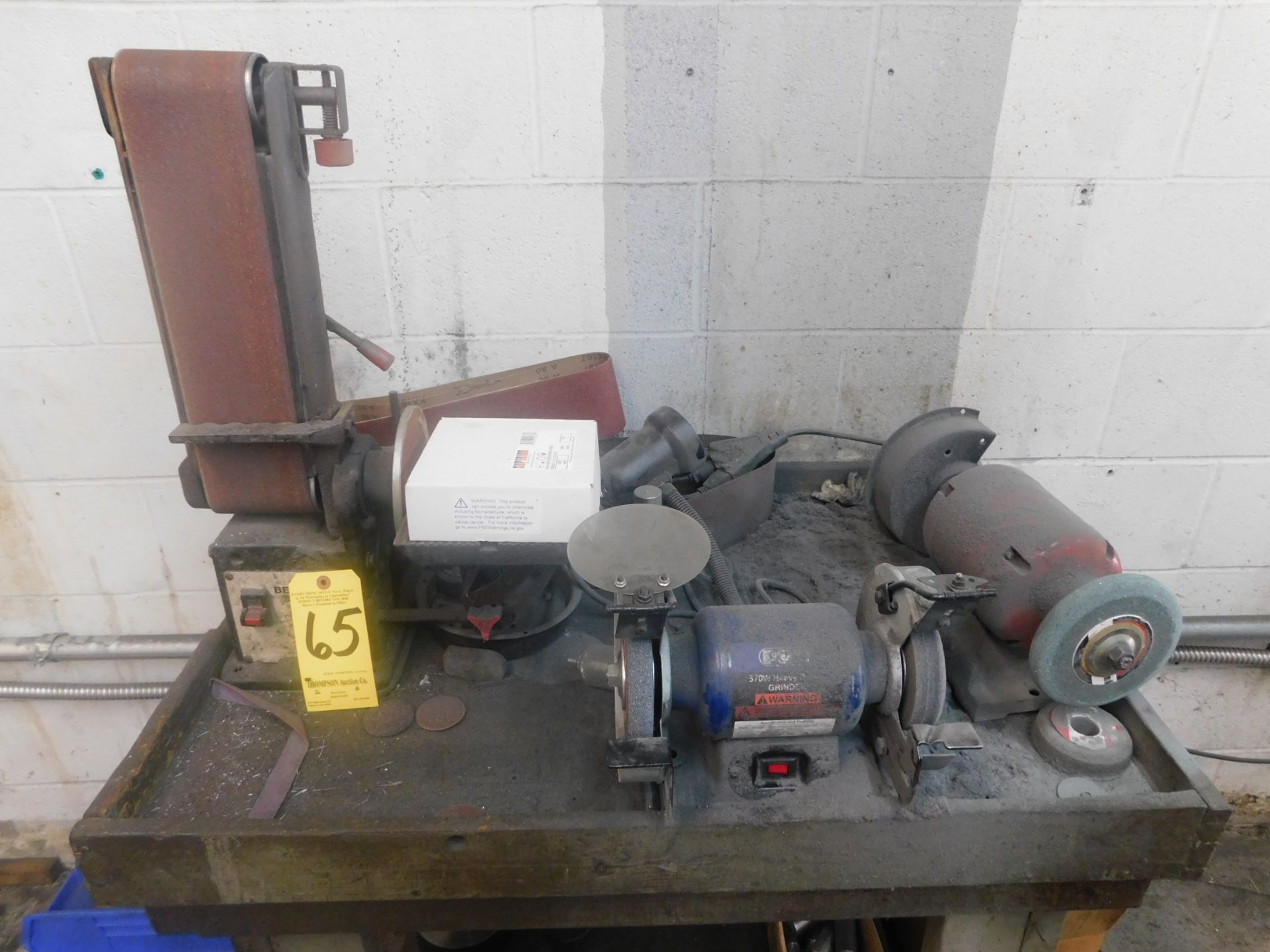 4" Belt/6" Disc Sander, (2) Double End Bench Grinders and Table