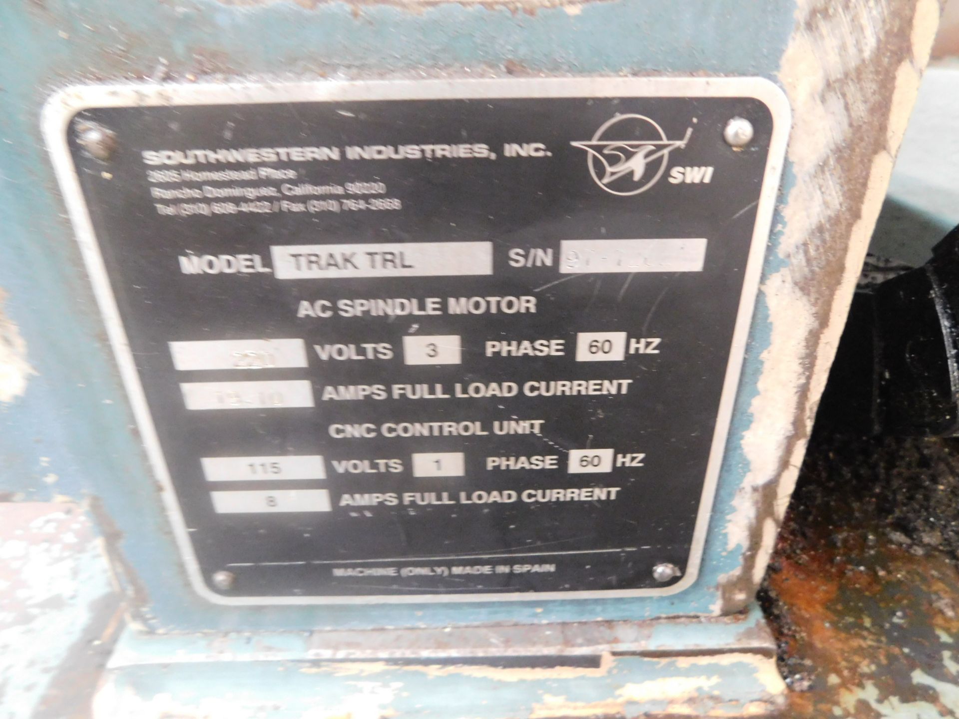 SWI TRAK Model TRL1745P CNC Lathe, SN 97-7262, with Proto Trak LX2 CNC Control, 10" 3-Jaw Chuck, - Image 10 of 13