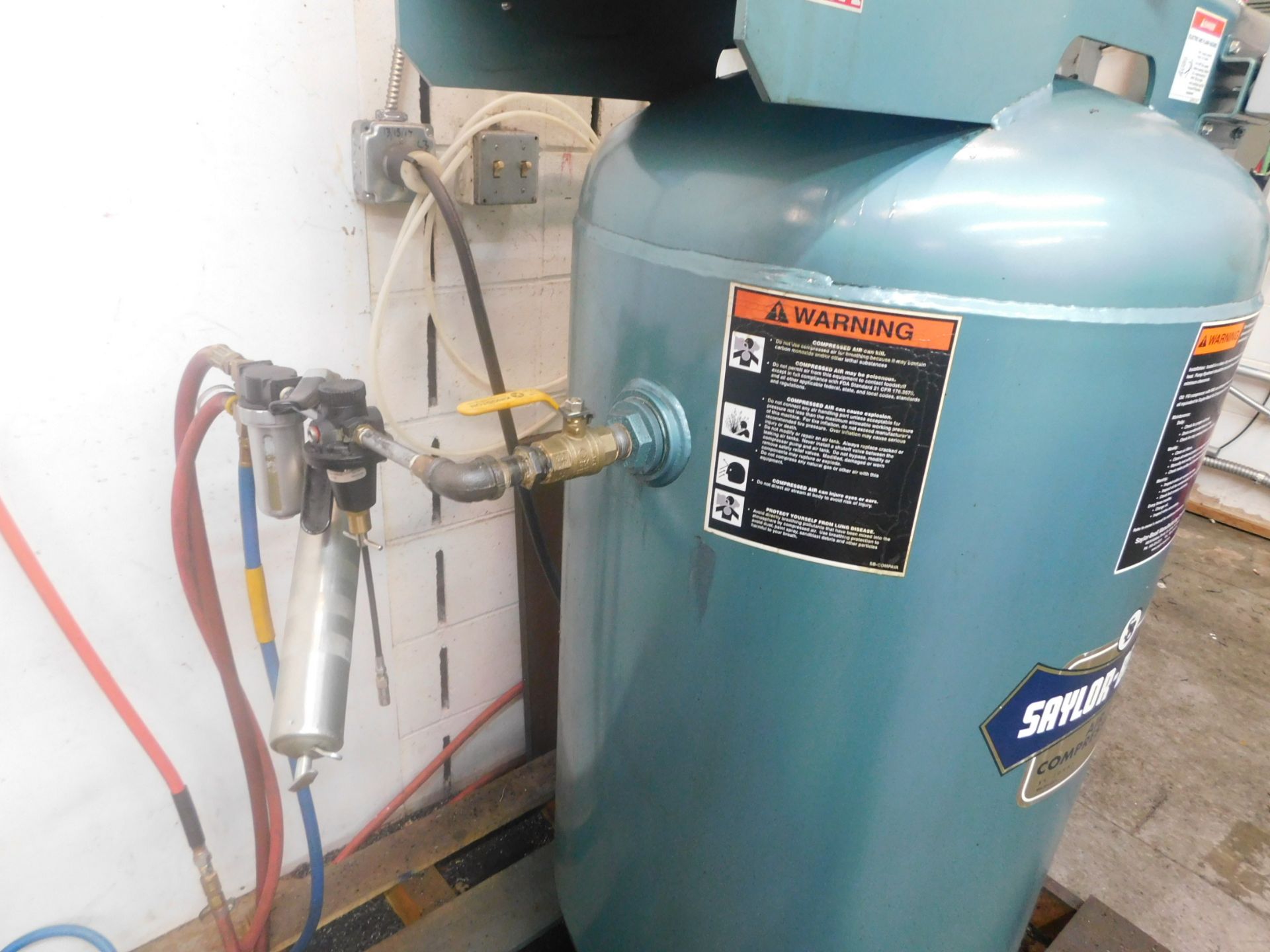 Saylor-Beall 5 HP Tank-Mounted Vertical Air Compressor, SN 5-128-M12, 230V, 3 phs., 80 Gallon Tank - Image 7 of 7