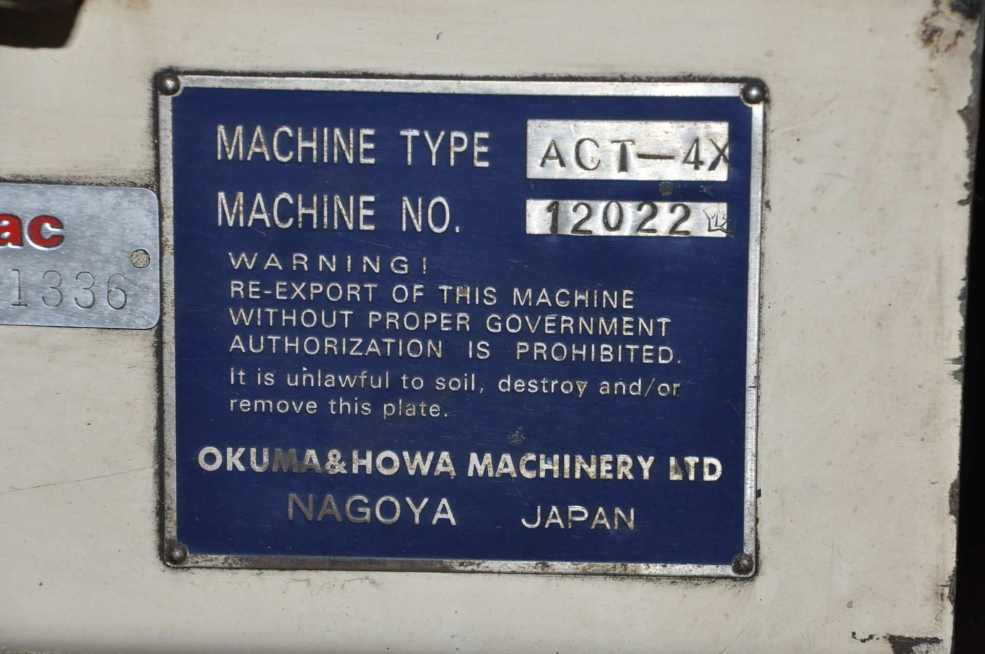 Okuma & Howa Model ACT-4X CNC Turning Center, S/n 12022, Fanuc O-TT CNC Control, No Chuck, 8 Tool - Image 6 of 6