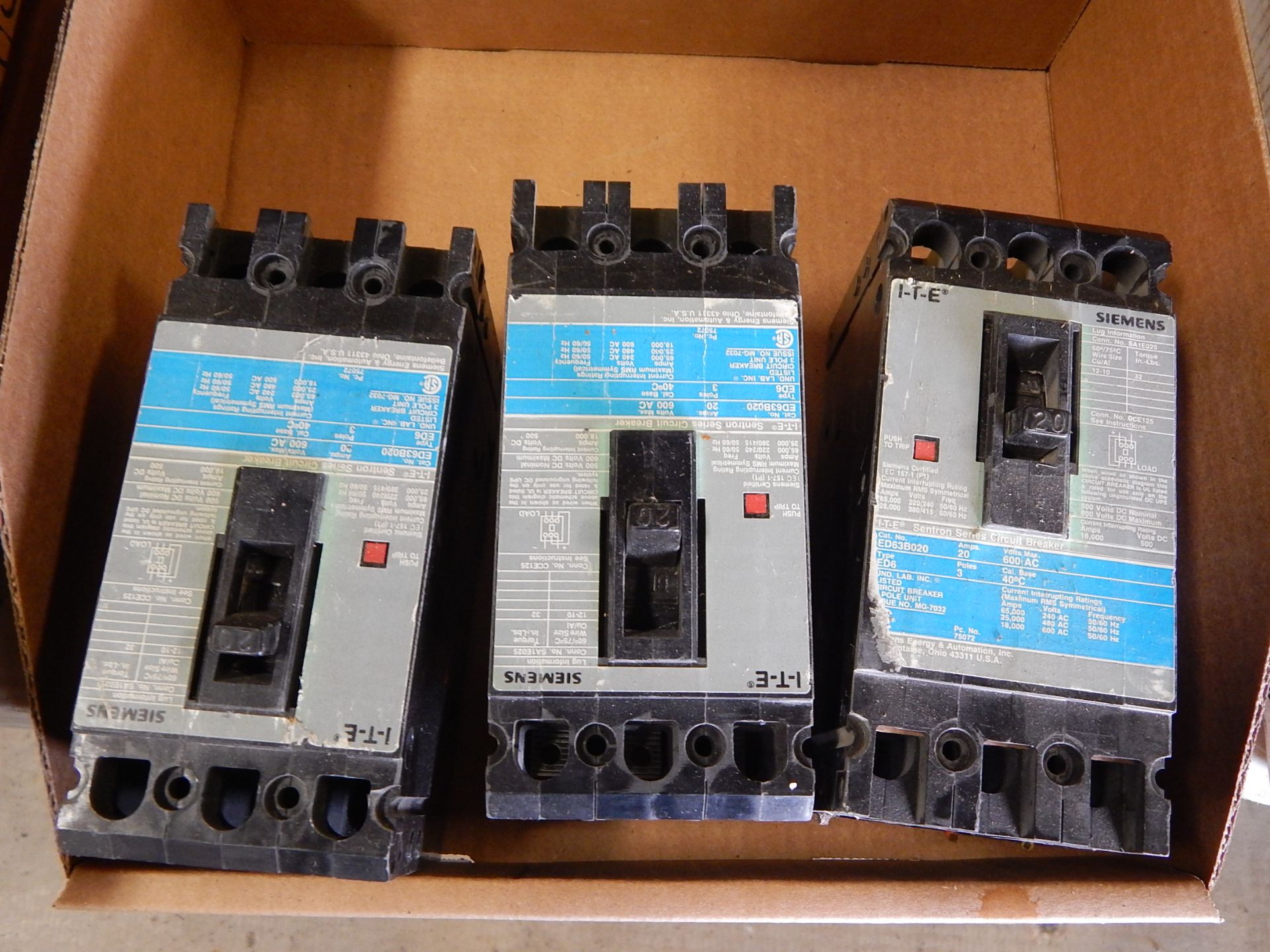 (3) Siemens Sentron Series Circuit Breaker, #AD63B020, 20 Amp