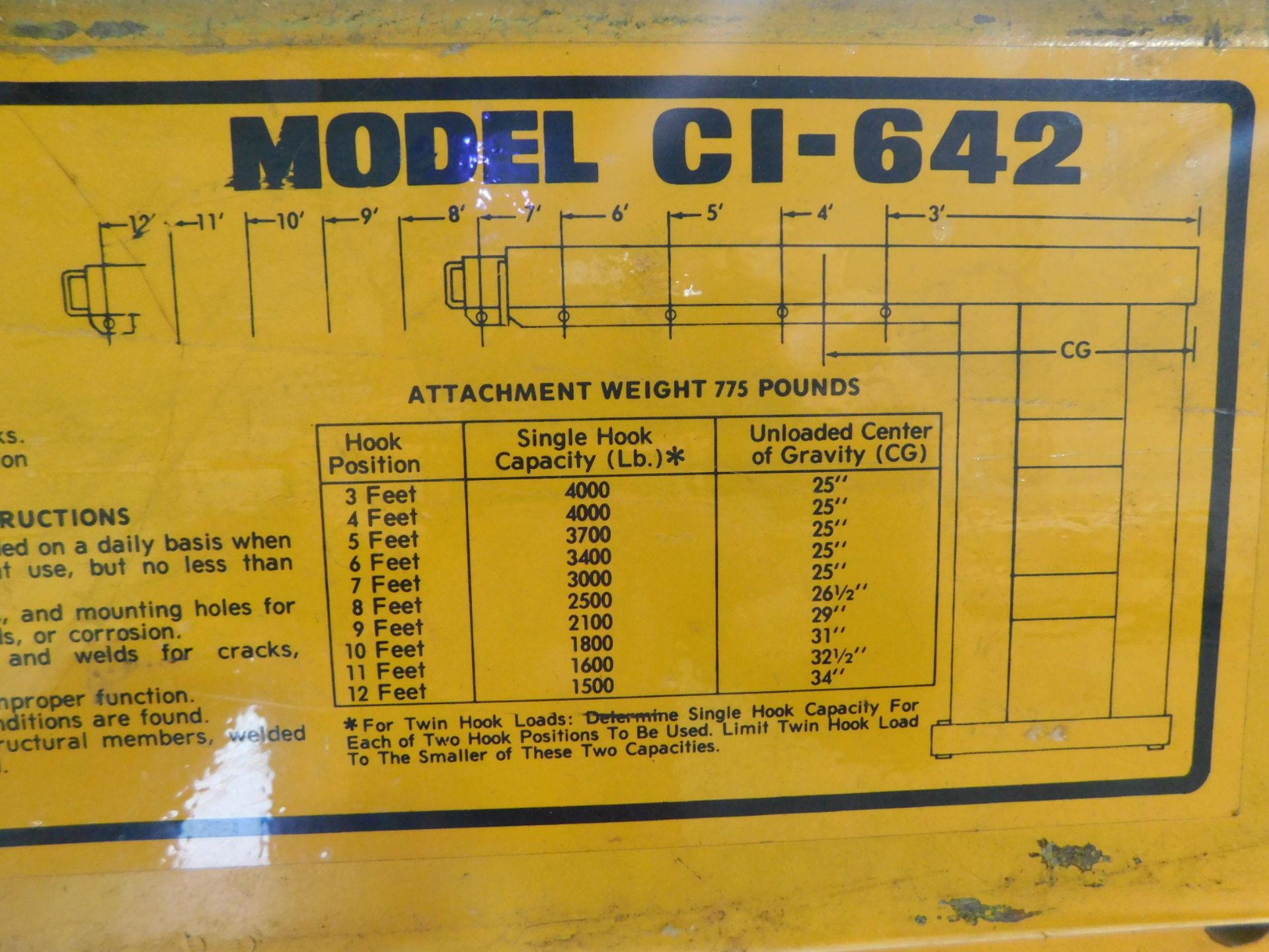 Hercules Model C1-642 Forklift Boom, Extendable Boom Arm, 4,000 lb. Cap. at 3', 1,500 lb. Cap at - Image 7 of 9