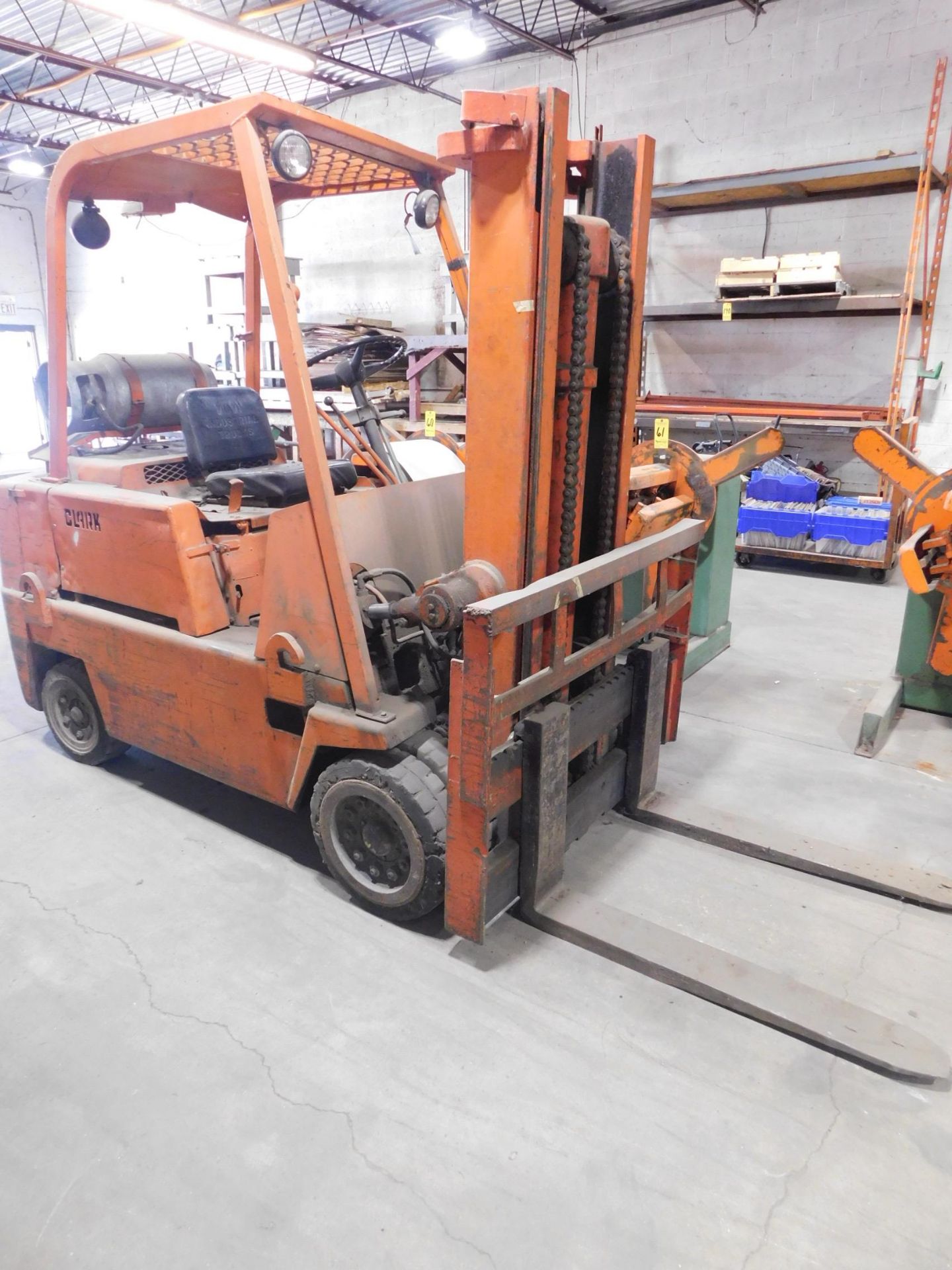 Clark Model C100 Forklift, SN C100-53-884-LPG018, 10,000 lb. Cap., LP, Hard Tire, 2-Stage Mast,