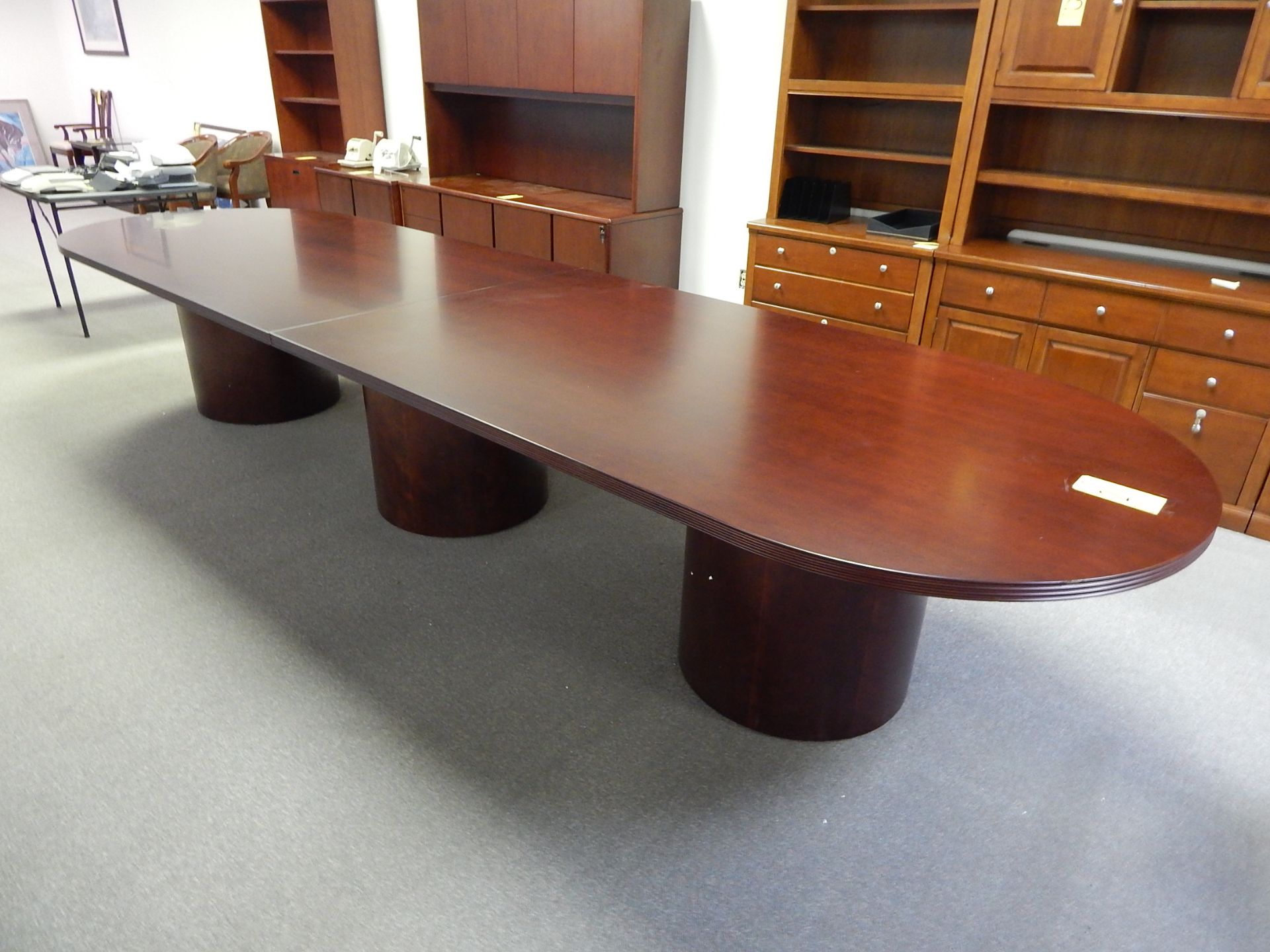 Global Cordovan Boat-Shaped, 3 Pedestal, 2-Piece Conference Table, 29" H x 14" L x 48" W #