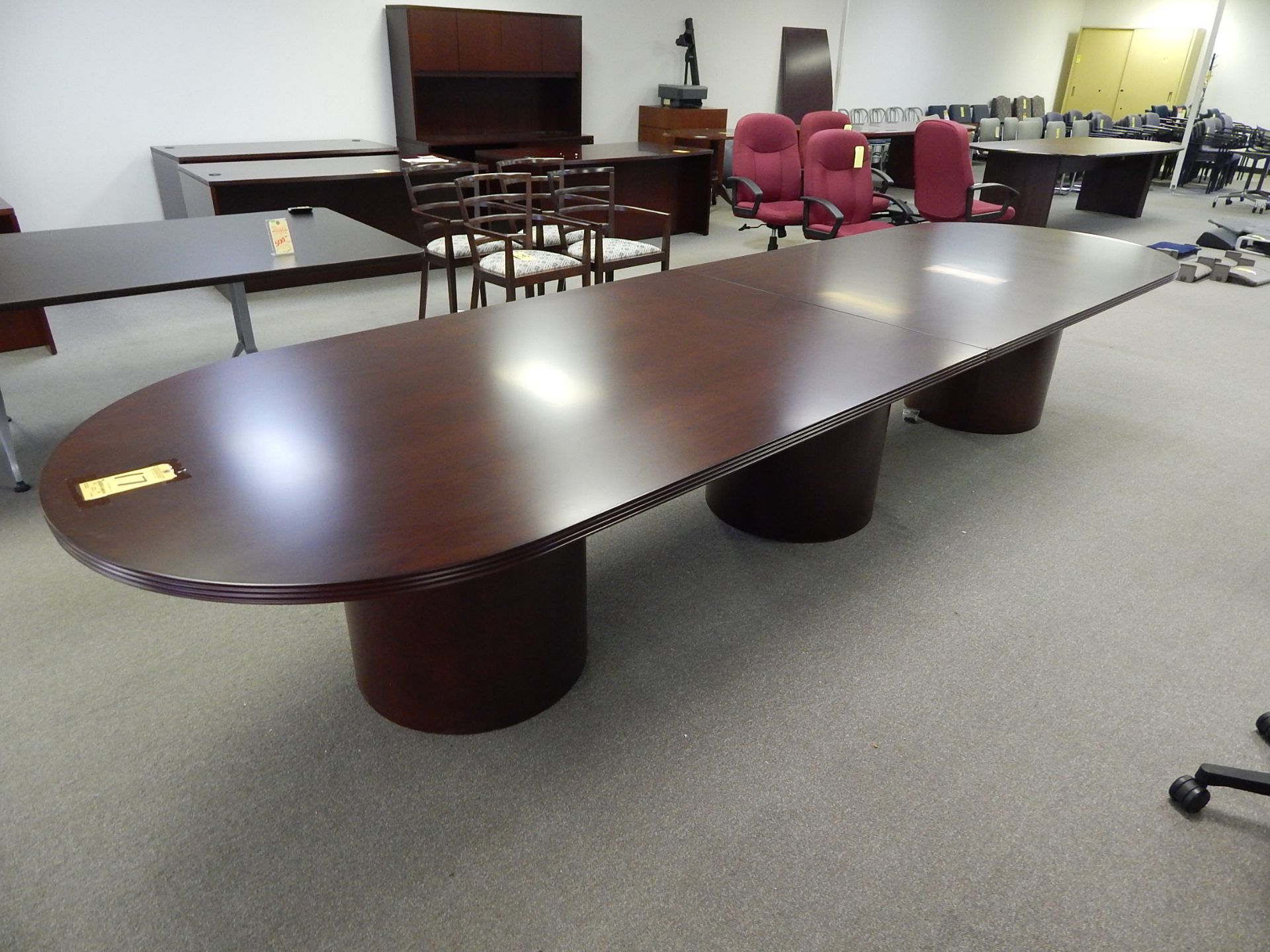 Global Cordovan Boat-Shaped, 3 Pedestal, 2-Piece Conference Table, 29" H x 14" L x 48" W #