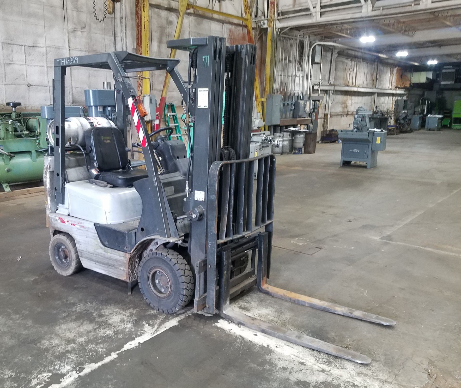 Nissan Model MAP1F1A15LV Fork Lift, s/n AP1F1-9T0369, 2,400 Lb. Capacity, LP, Hard Tire, Cage,