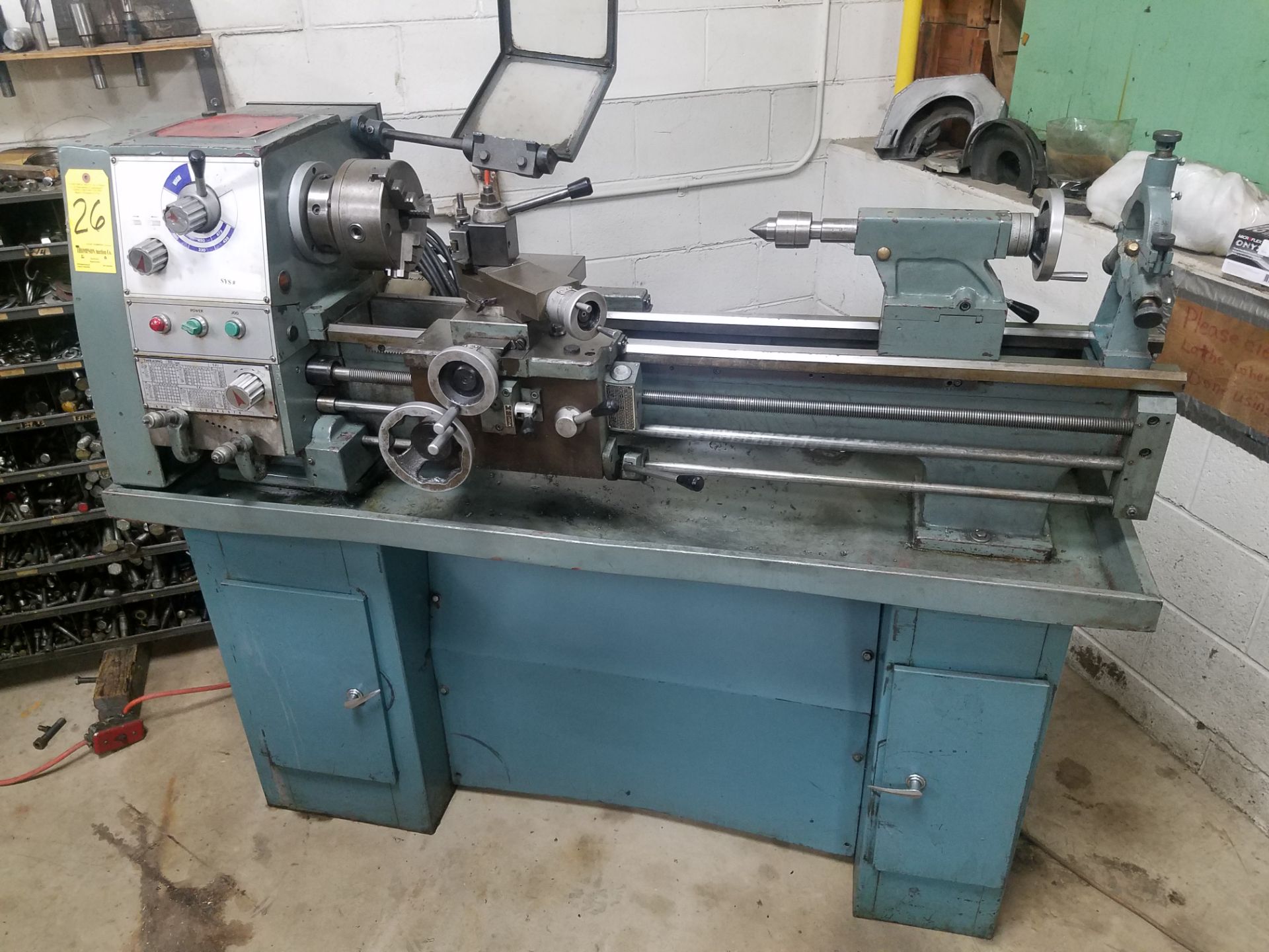 Darsin 12" X 36" Tool Room Lathe, s/n 89725, 6" 3-Jaw Chuck, Gap Bed, Steady Rest, Quick Change Tool