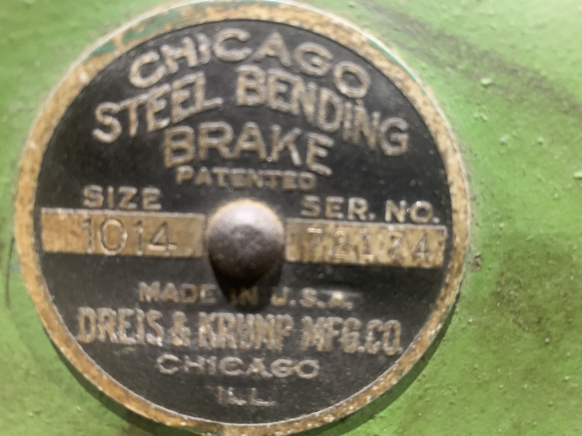 Chicago Dries & Krump Leaf Brake, Model 1014, s/n 72134, 10' X 14 Gauge, 10' X 14 Gauge Capacity, - Image 3 of 3