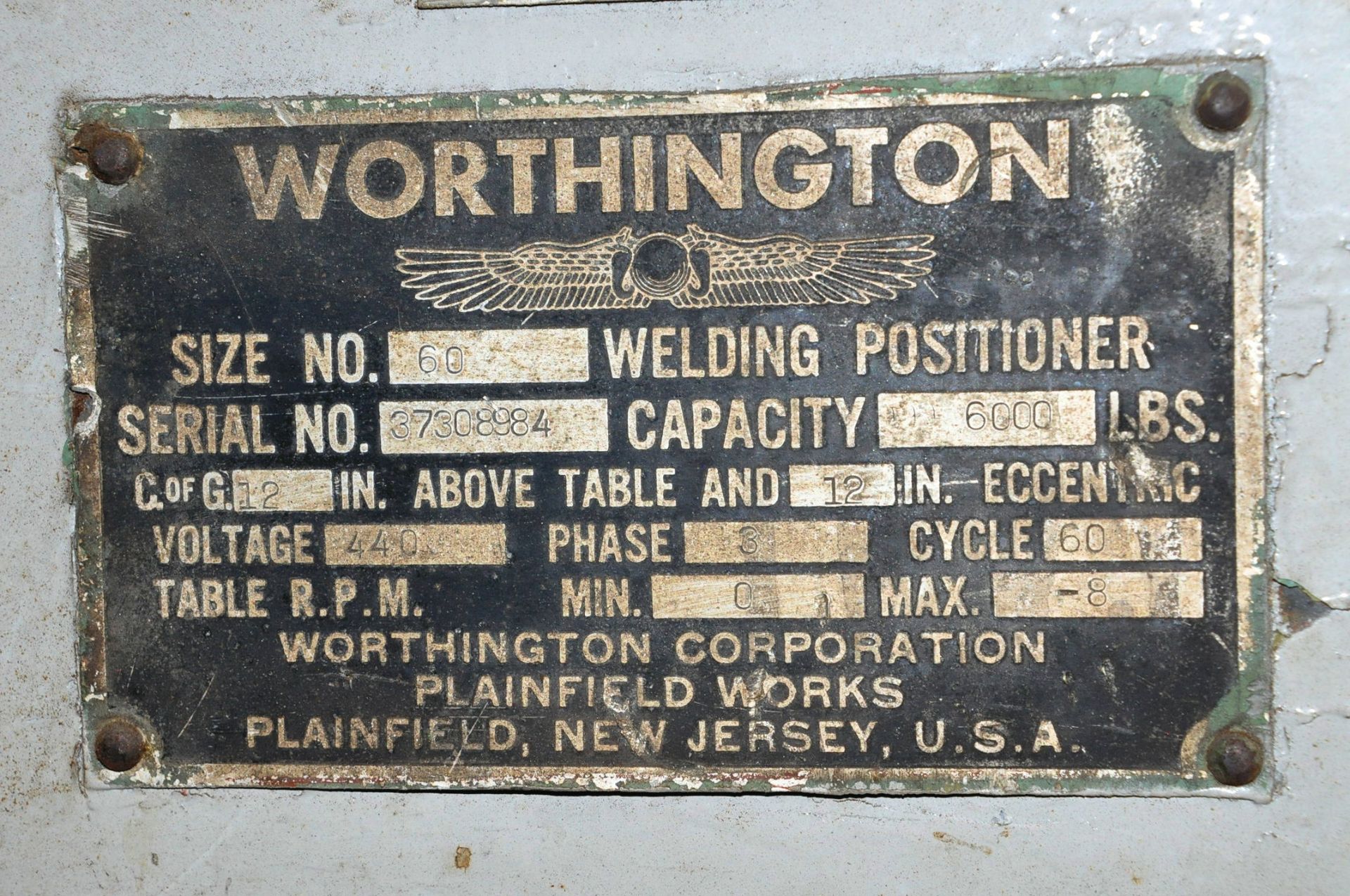 Worthington Size 60, 6000-Lbs. x 48" Motorized Welding Positioner,s /n 37308984, Loading Fee - Image 2 of 2