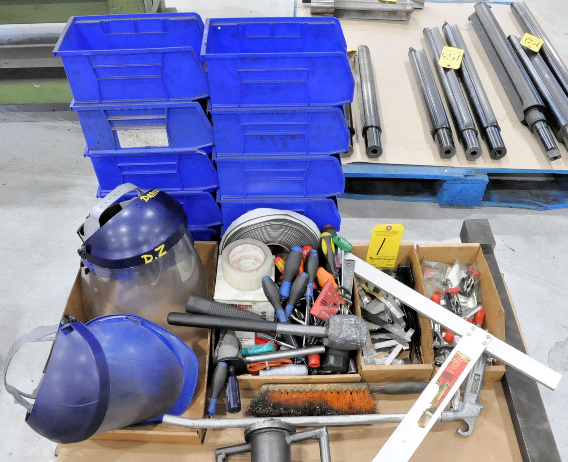 Lot, Hand Tools, Face Shields, Parts Bins, Destaco Clamps, Air Hose, and Set up in (6) Boxes - Image 2 of 3