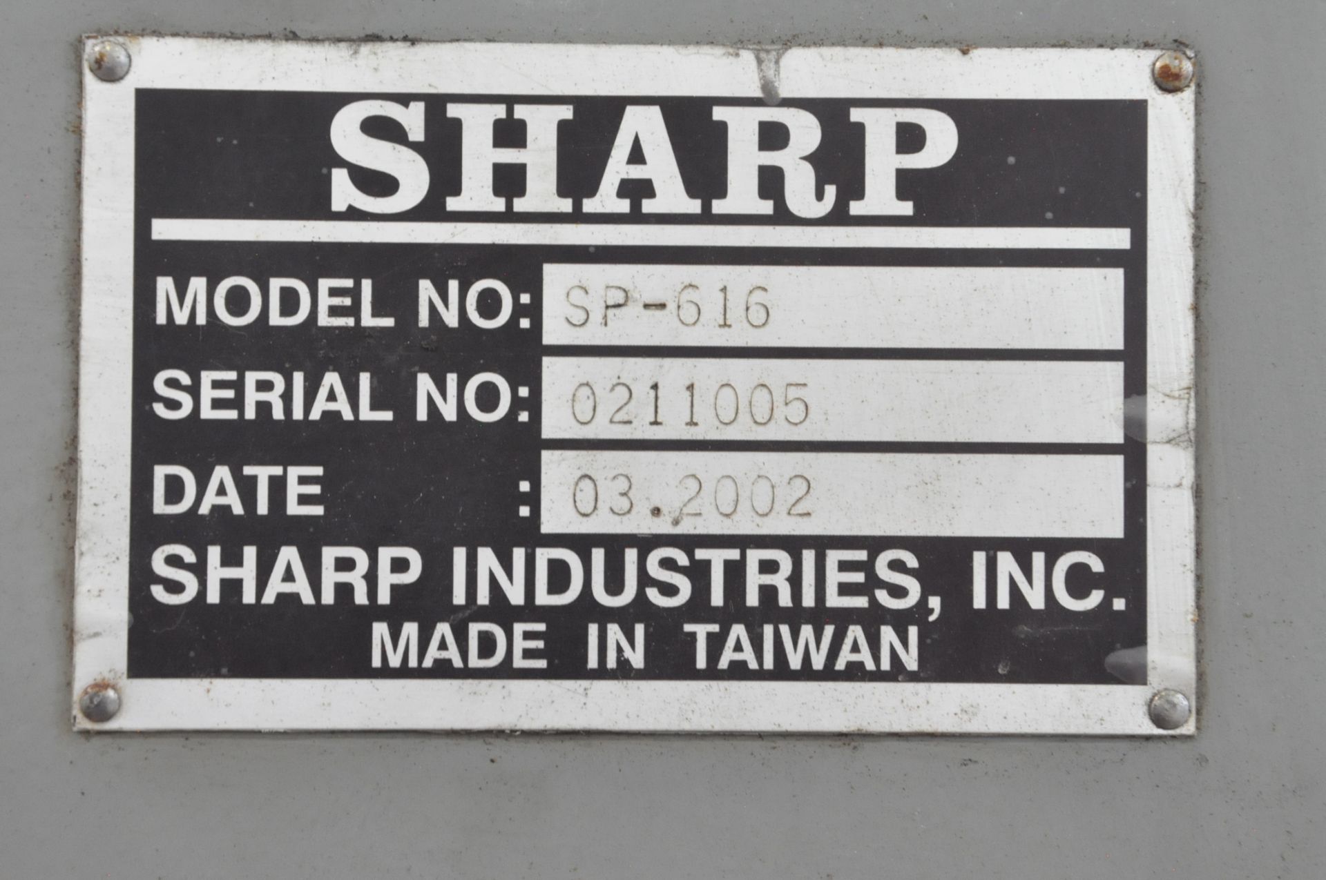 Sharp Model SP-616, 6" x 16" Hand Feed Surface Grinder, s/n 0211005, Work Light, (Chuck Not - Image 3 of 3
