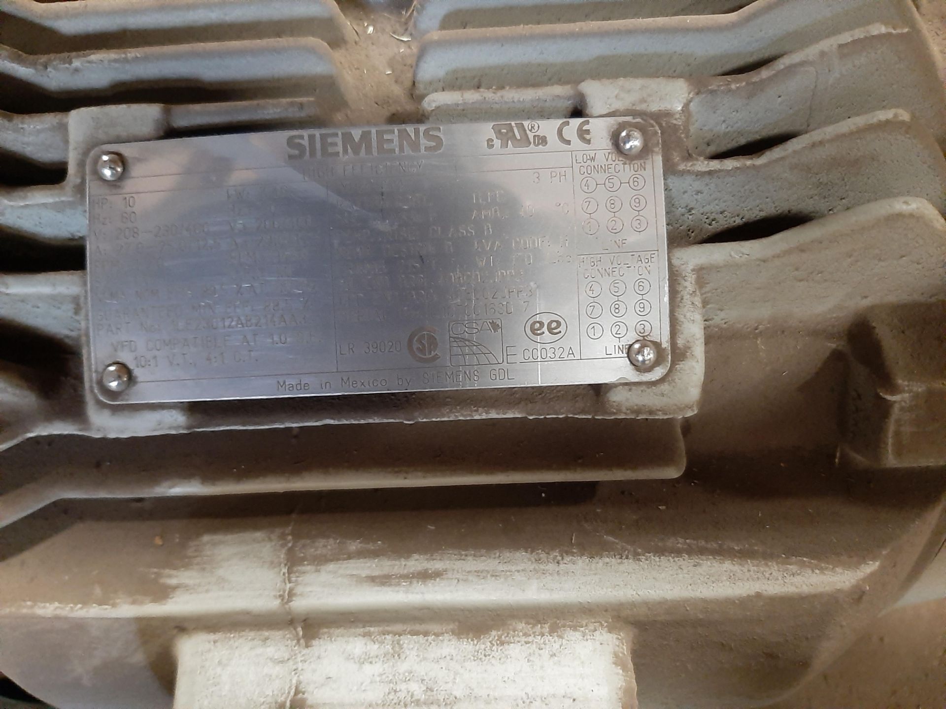 10 HP Siemen HF Motor, 230/480, 1,750 RPM, Part #1LE23012AB214AA3, s/n L10T0016SD-7, Rebuilt - Image 2 of 2