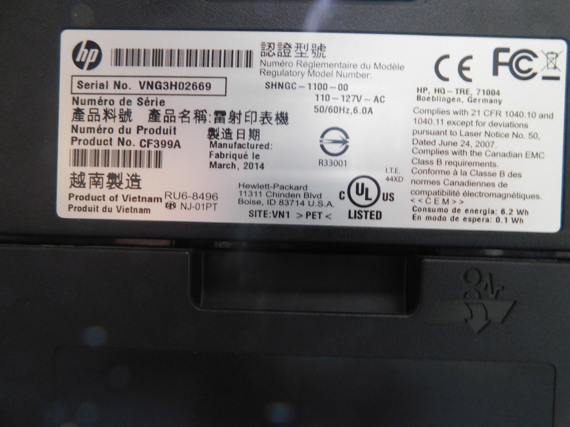 HP Laser Jet Pro 400/M401dne Printer, SN VNG3H02669 - Image 5 of 5