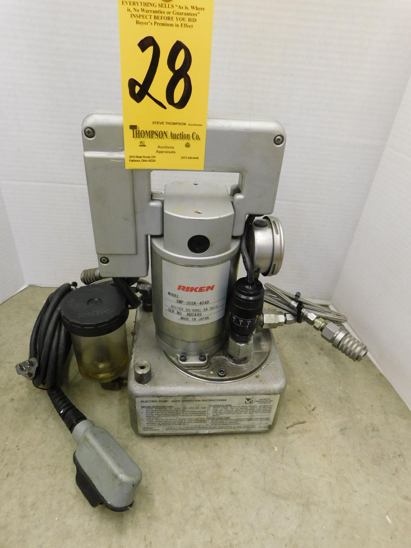 Riken Model SMP-30SK-404D Portable Hydraulic Pump, 115 Volt/1 Phase