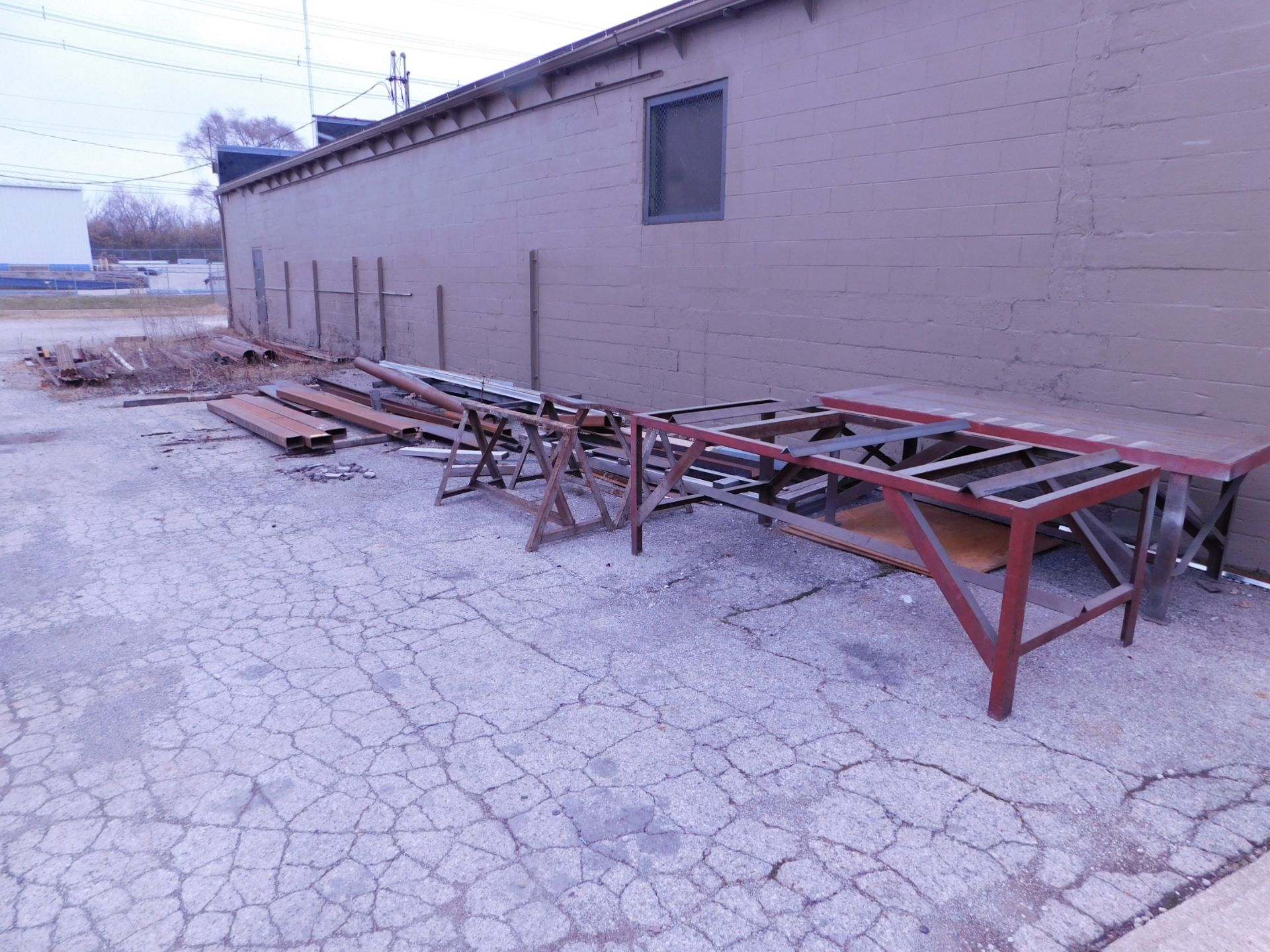 Lot of Angle Iron, Pipe, Tubing, Saw Horses and Tables