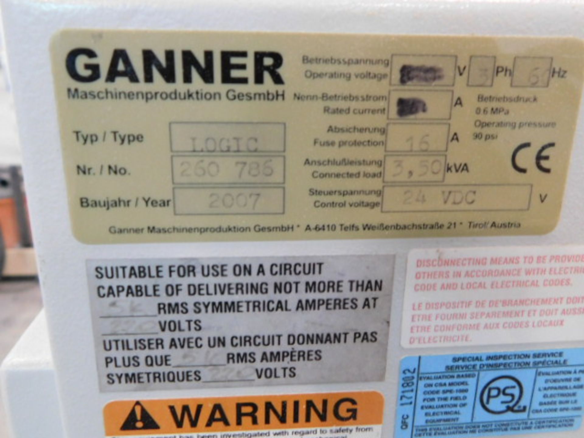 ’07 GANNER LOGIC CNC DRILL/DOWELL INSERTER, S/N 260/785, 220V - Image 5 of 5