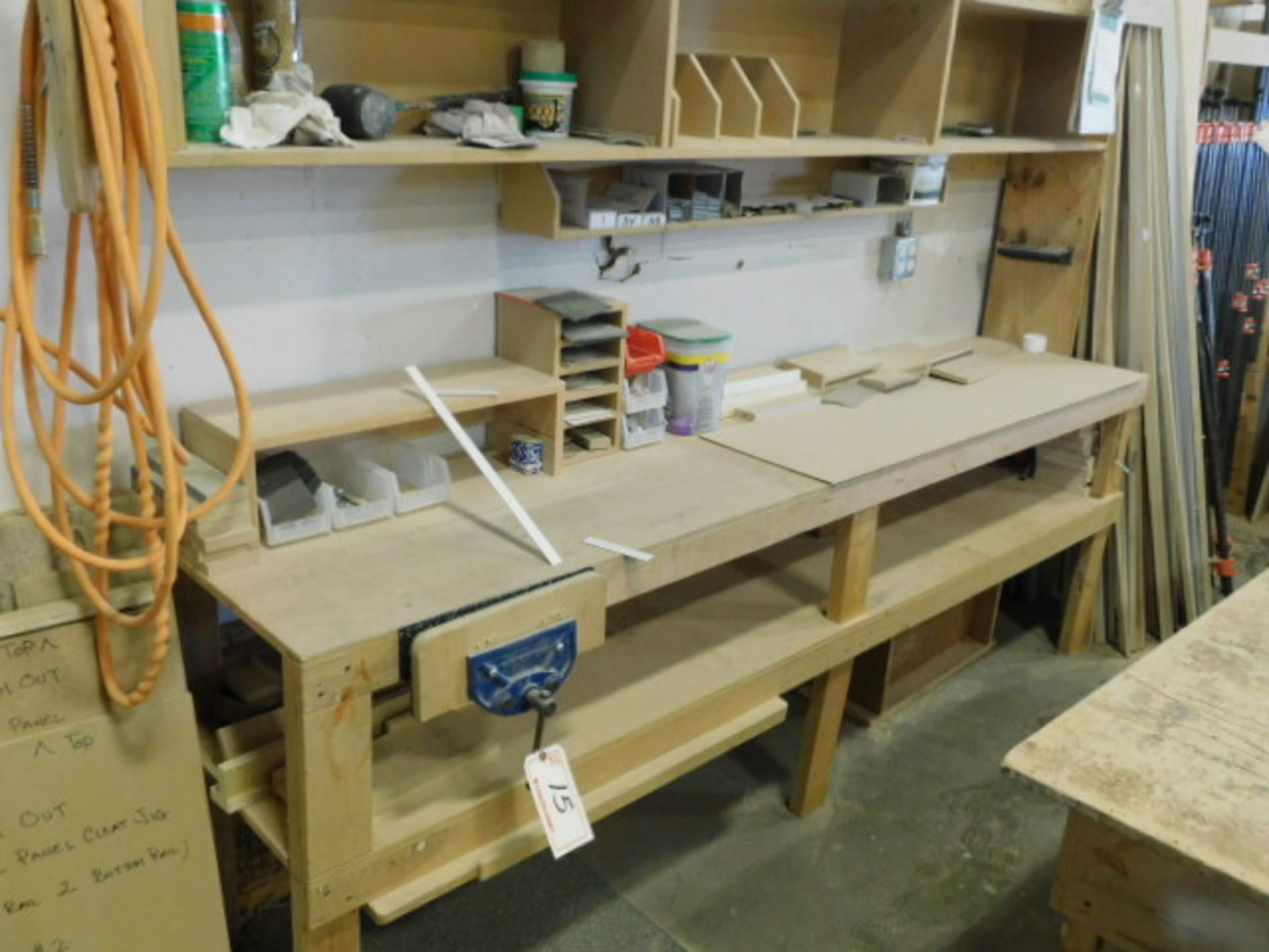 8' WOOD BENCH, W/ RECORD #V175 VISE