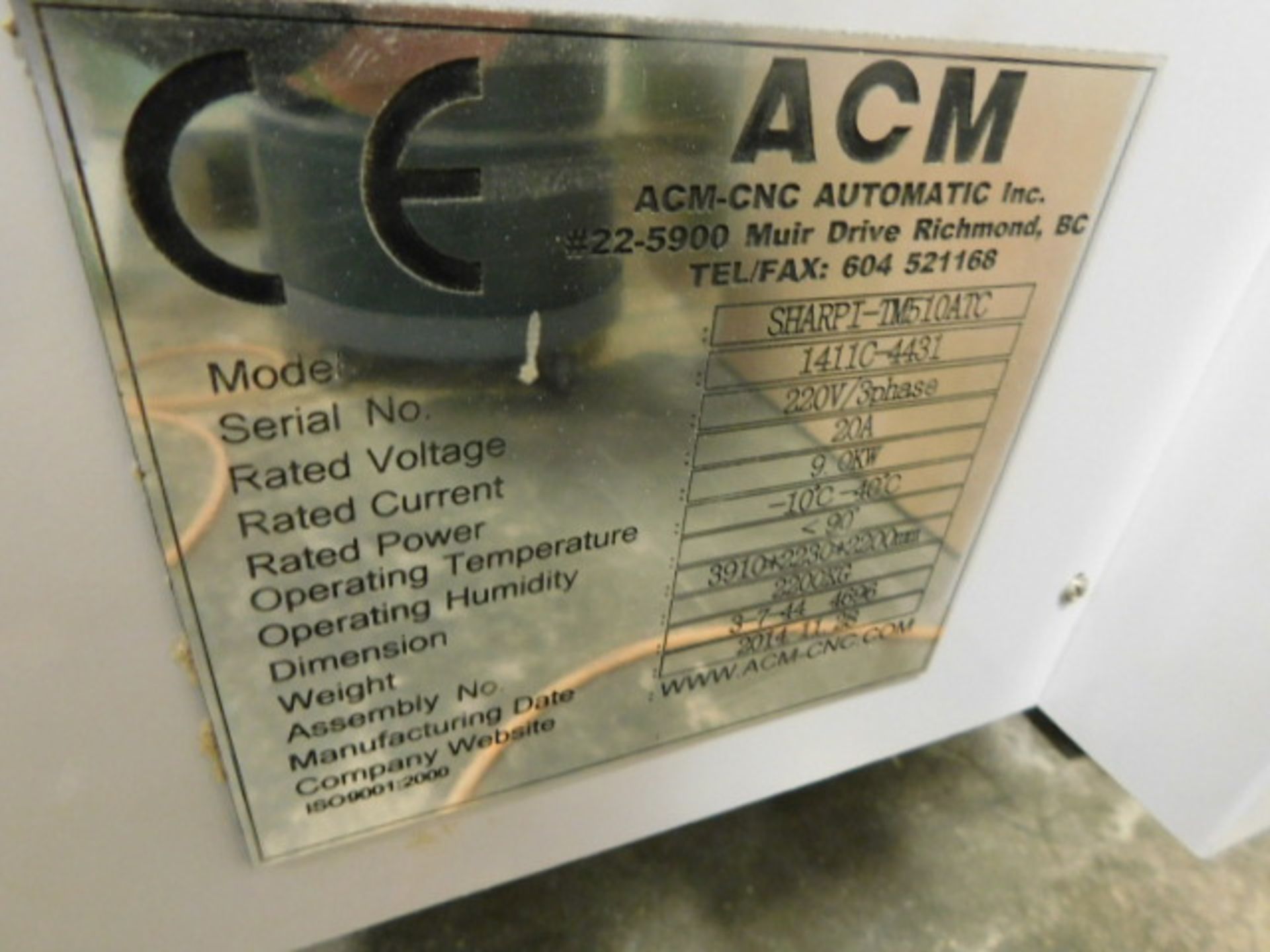 2014 ACM CNC ROUTER, 3 AXIS, MOD. SHARPI-TM510ATC, 220V, 8 TOOL AUTO CHANGE, OPEN SOURCE SOFTWARE - Image 5 of 5