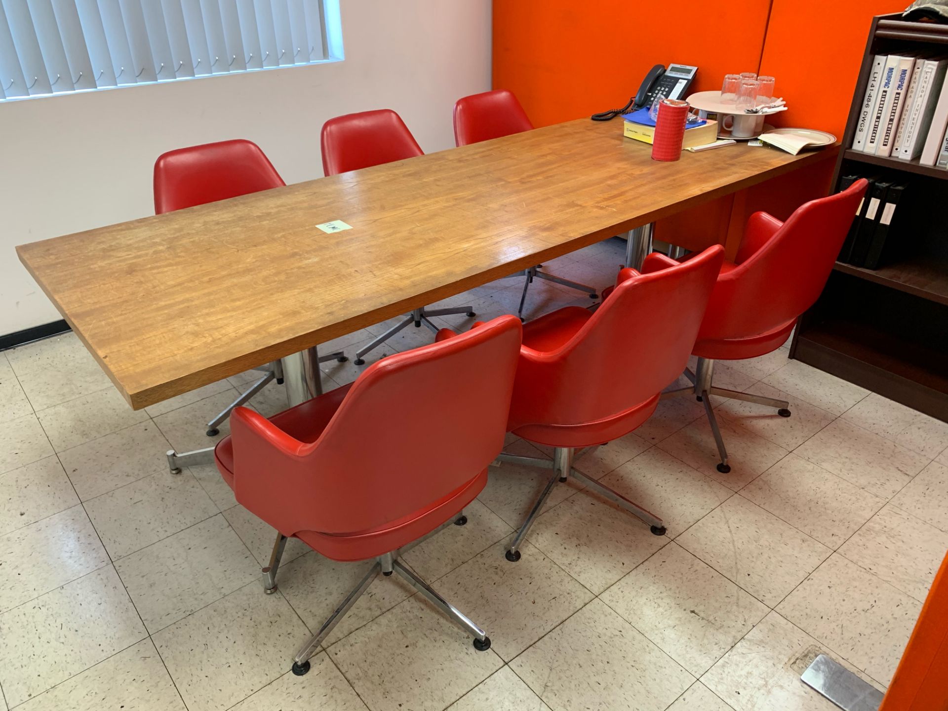 (6) CLASSIC RED VINYL BUCKET BOARDROOM CHAIRS