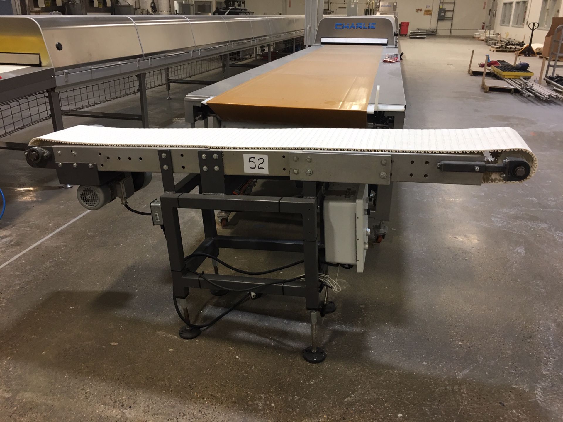 Belt Conveyor with 10" wide x 8' long plastic belt, stainless steel frame and drive