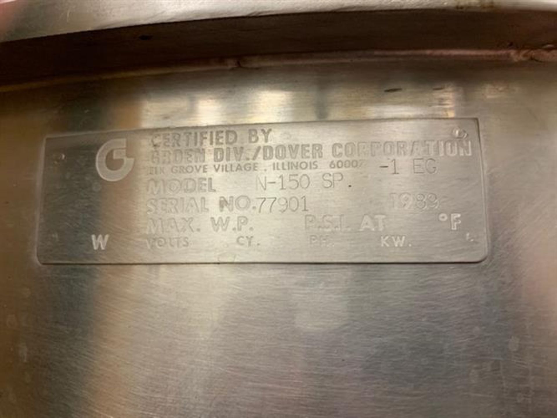 Groen N-150 SP 150 Gallon Stainless Steel Kettle - 42” diameter x 34” deep - Bridge for mounting - Image 4 of 4