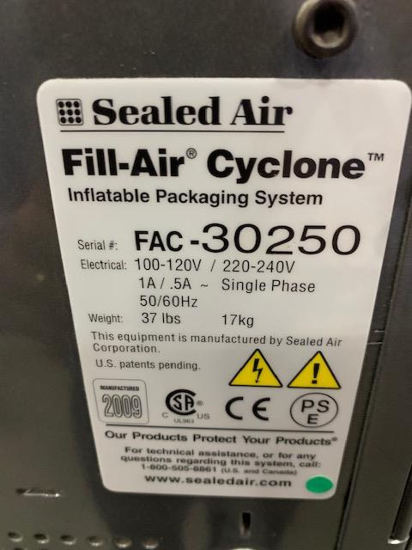 Sealed Air Fill-Air Cyclone Inflatable Packaging System, single phase, 110/220 volts. On Casters. - Image 6 of 6
