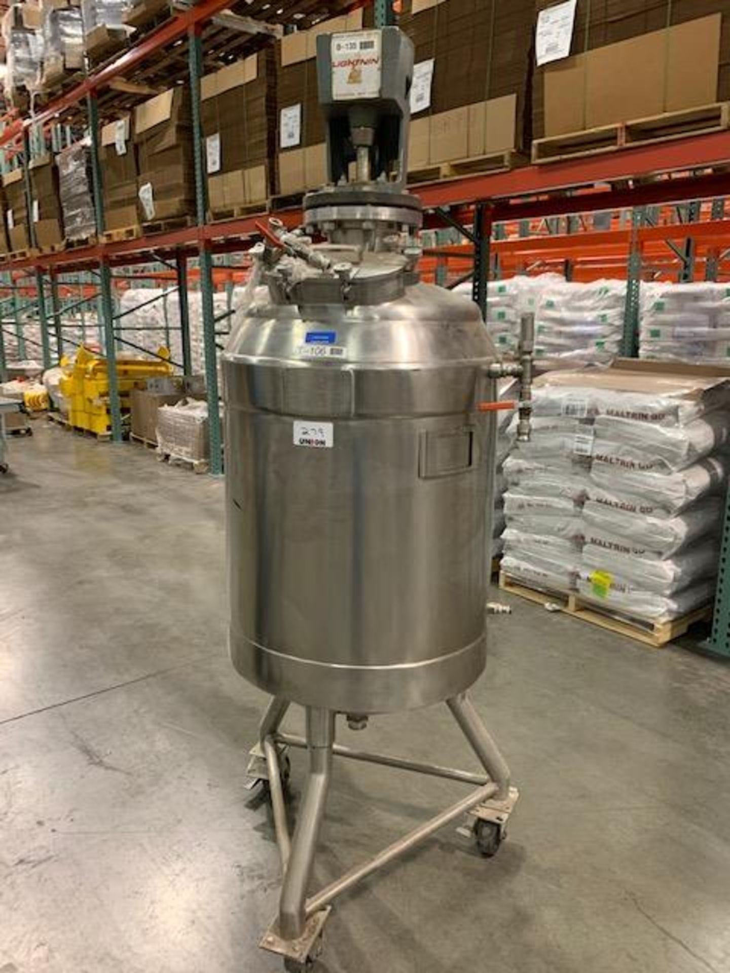 Utensco 65 Gallon Stainless Steel Jacketed and Agitated Tank, approx. 23" diameter x 40" deep,