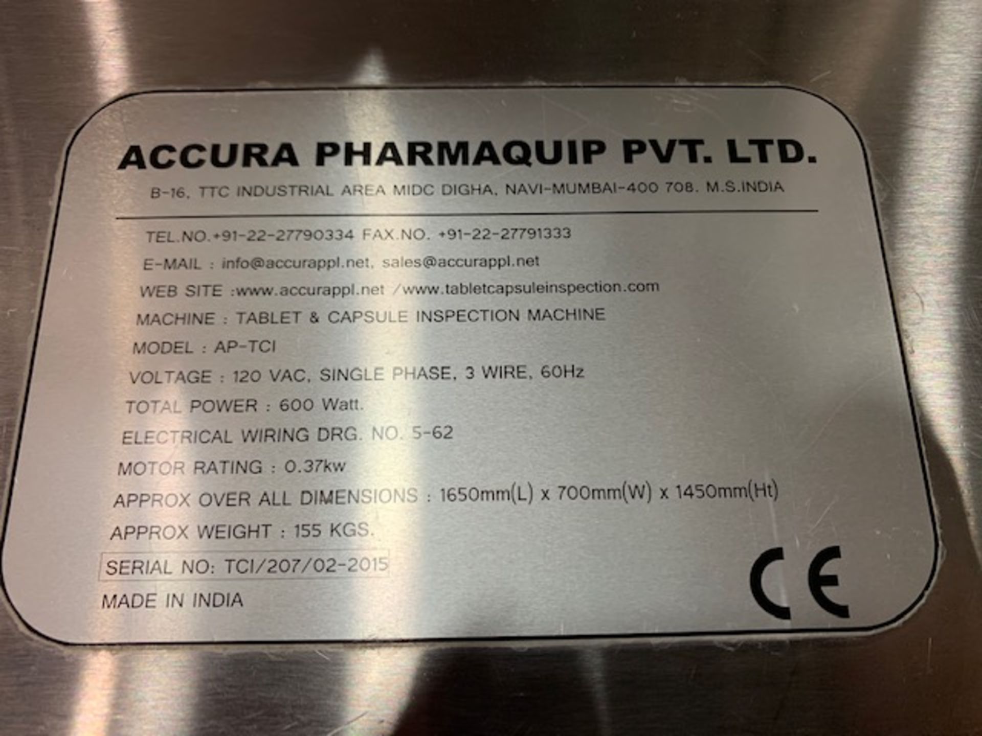 Accura Pharmaquip model Ap-TCI Single Sided Tablet/Capsule Inspector on wheels. 8.5" wide rubber - Image 6 of 6